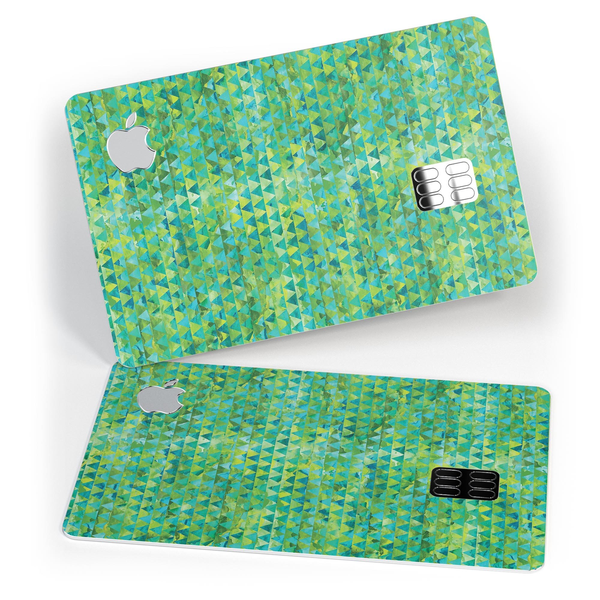 Green textured triangle pattern decal skin for Apple Card, showcasing premium vinyl material and stylish design.