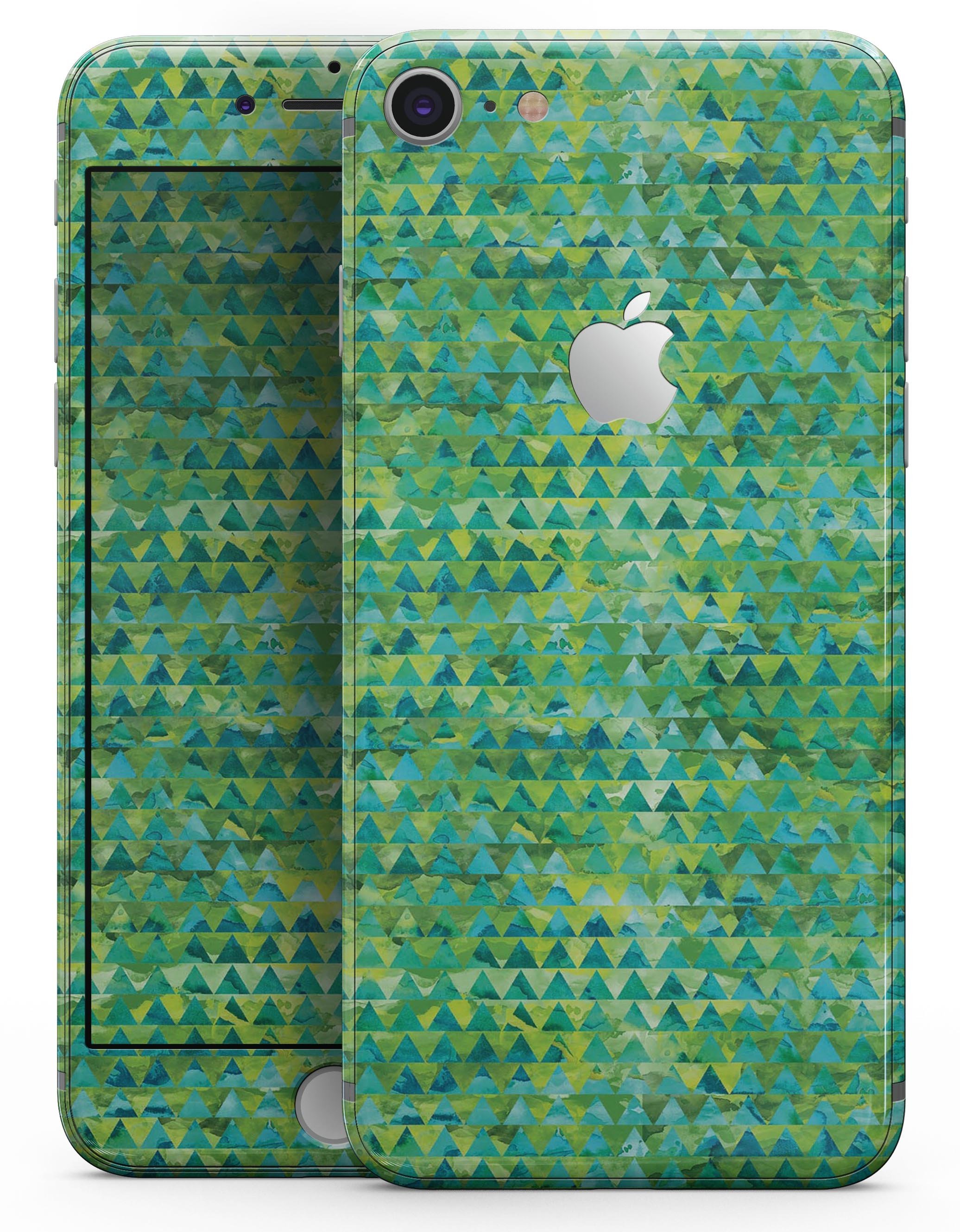 Green Textured Triangle Pattern skin for iPhone 8 and 8 Plus, showcasing a modern geometric design on a sleek device.