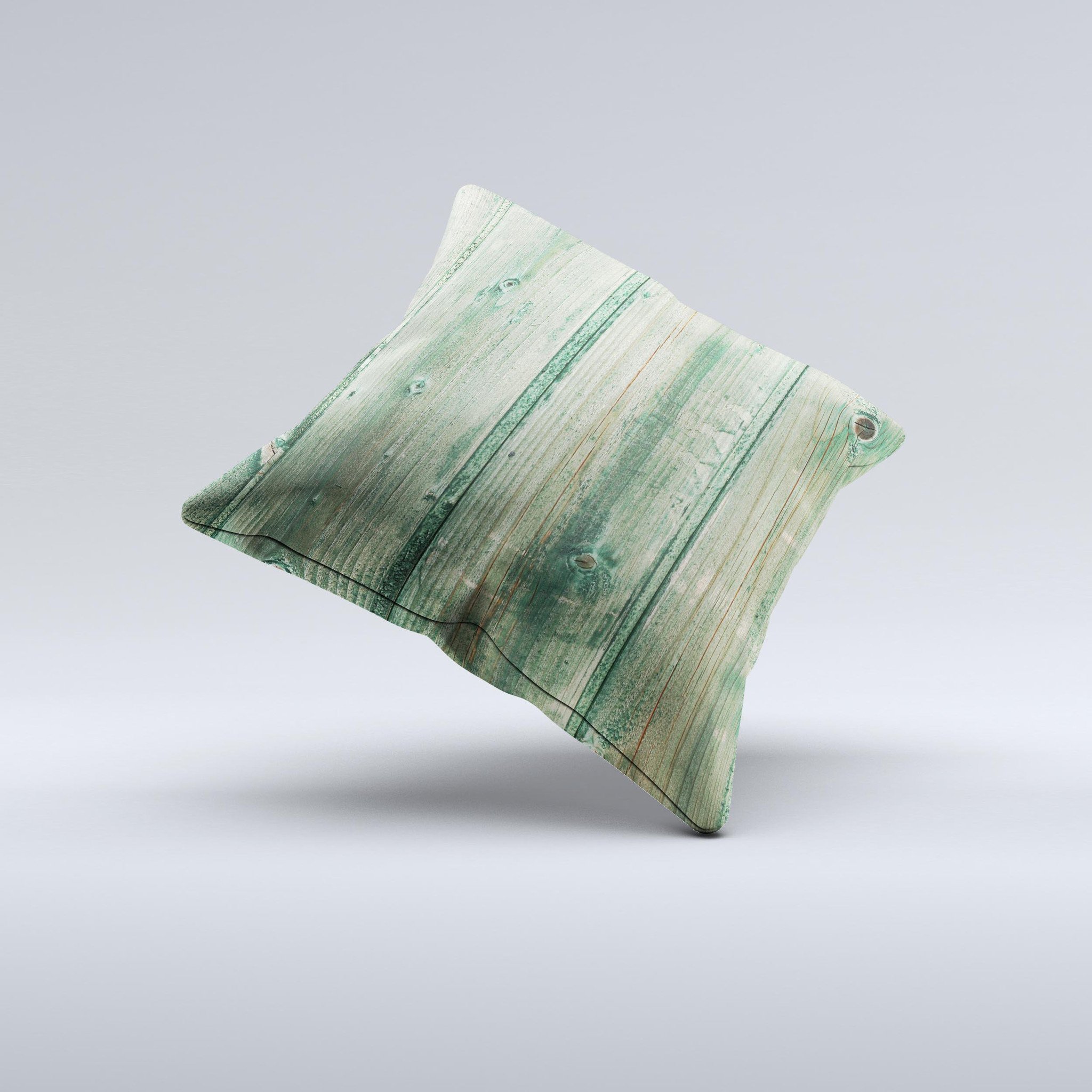 Green Tinted Wood Planks decorative throw pillow with intricate ink-fuzed design, handcrafted in Virginia.