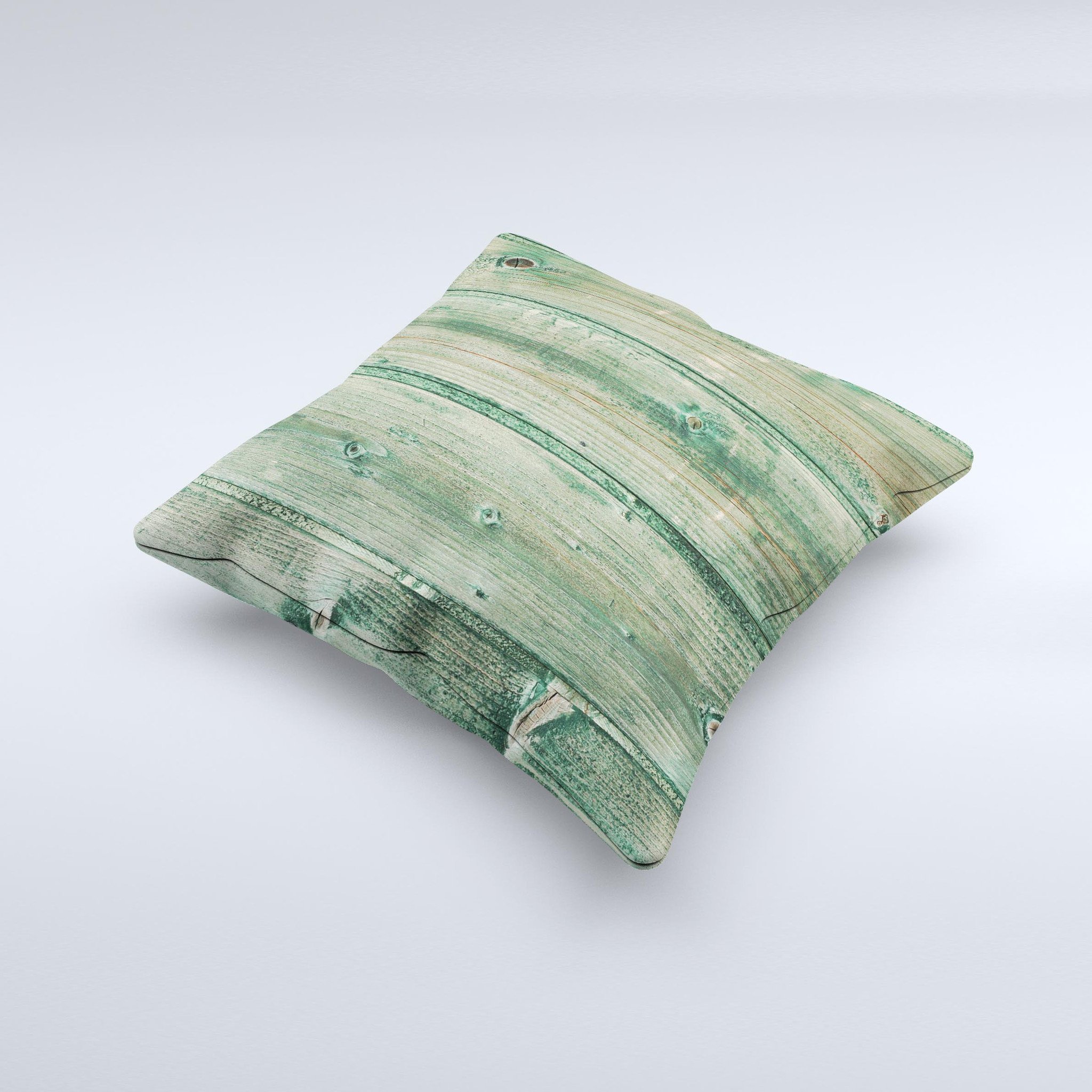 Green Tinted Wood Planks decorative throw pillow with intricate ink-fuzed design, handcrafted in Virginia.