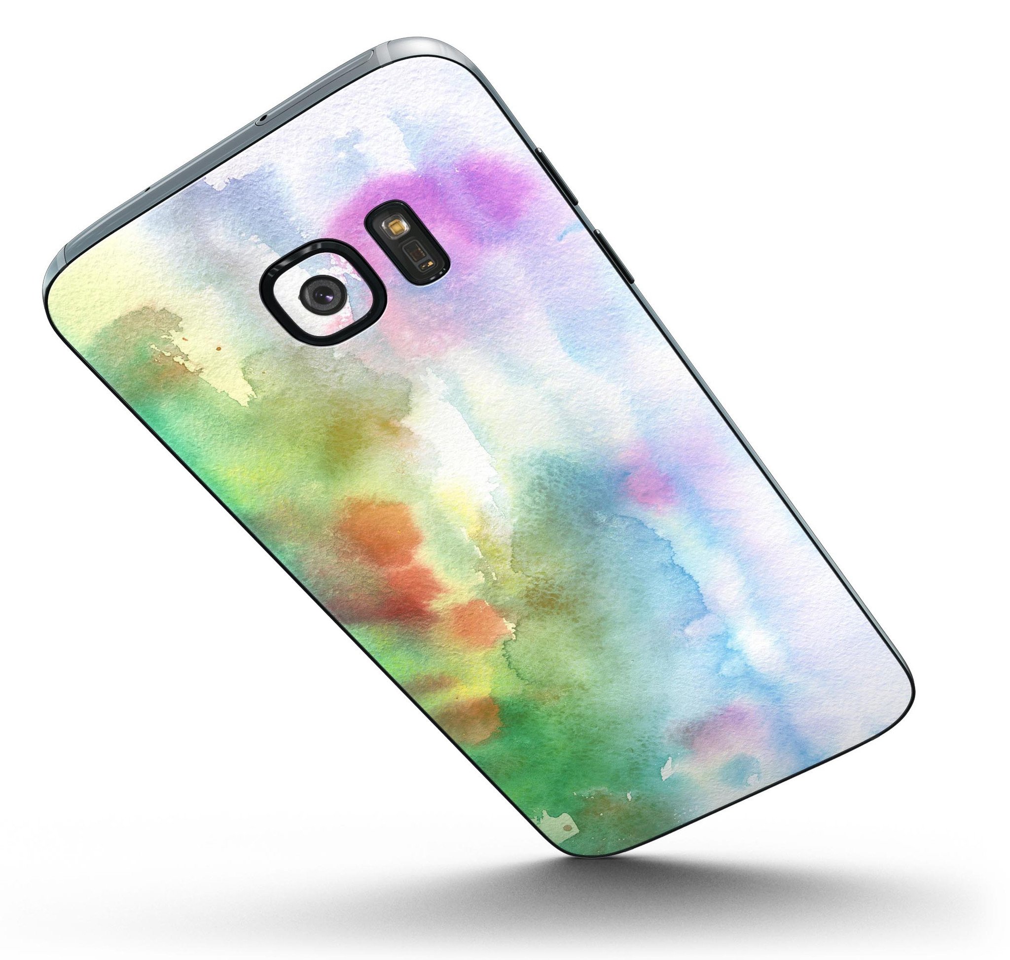 Green to Pink Absorbed Watercolor Texture skin for Samsung Galaxy S7 and S7 Edge, showcasing vibrant colors and a sleek design.