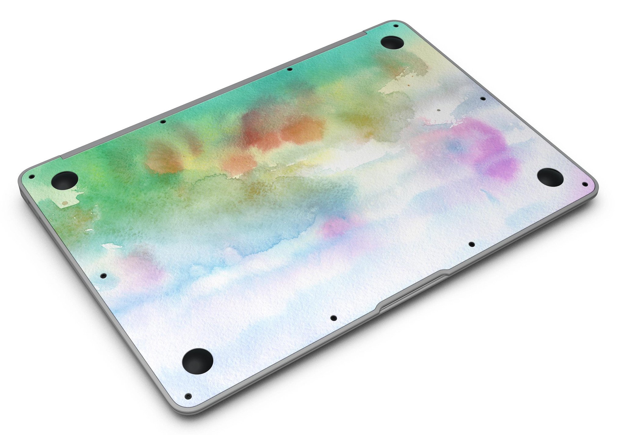 Green to Pink Absorbed Watercolor Texture skin for MacBook Air, showcasing vibrant colors and a sleek design.