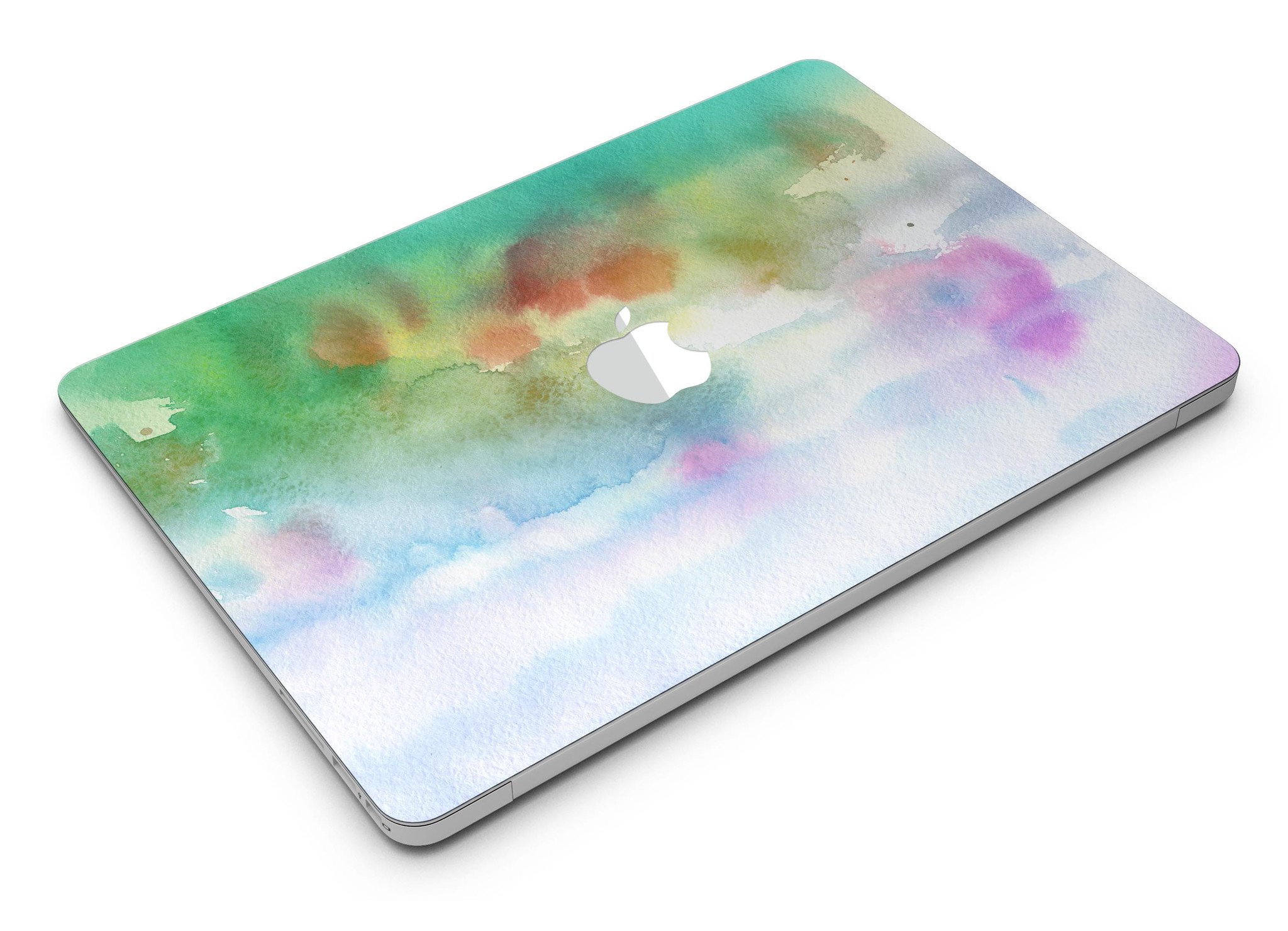 Green to Pink Absorbed Watercolor Texture skin for MacBook Air, showcasing vibrant colors and a sleek design.