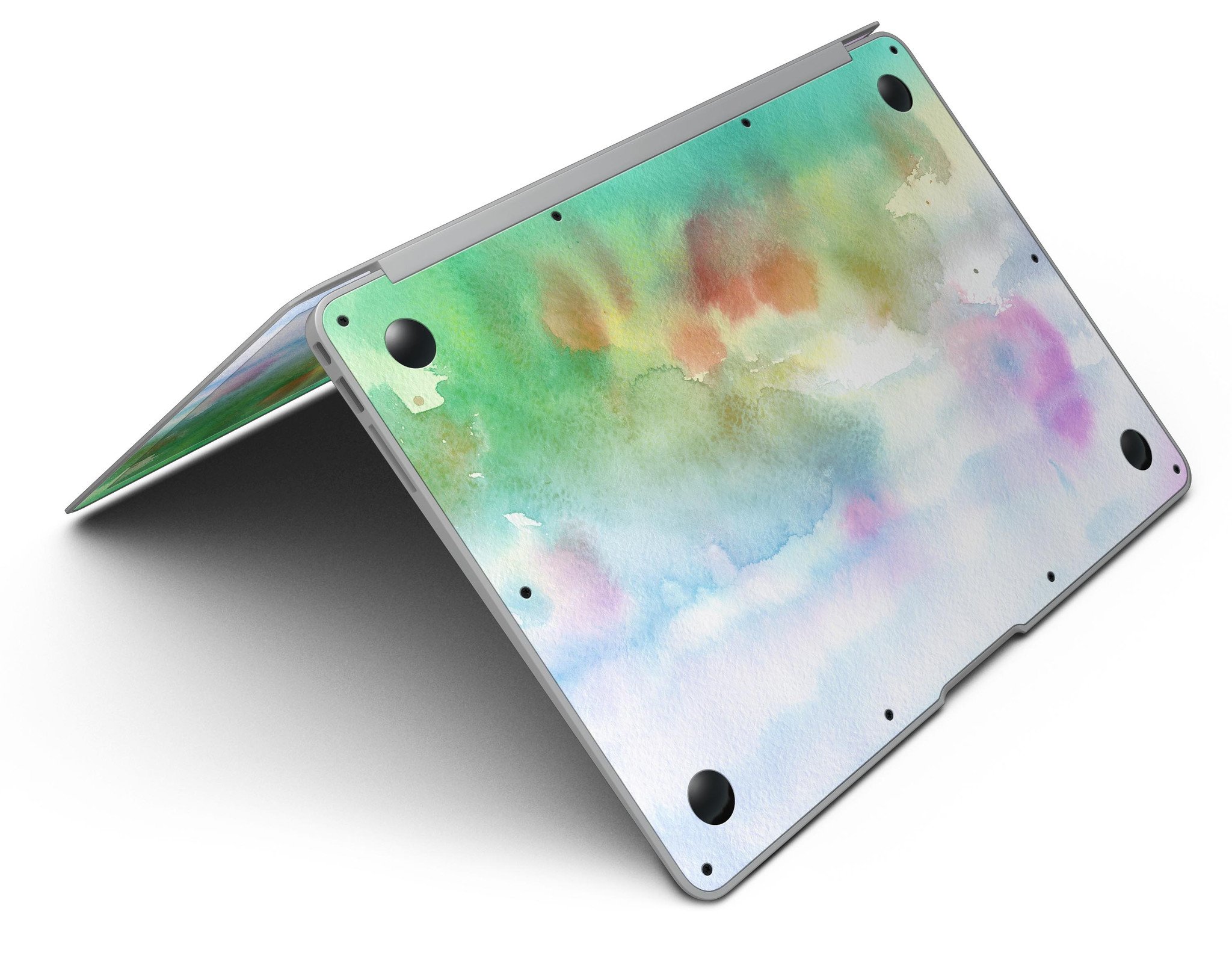 Green to Pink Absorbed Watercolor Texture skin for MacBook Air, showcasing vibrant colors and a sleek design.