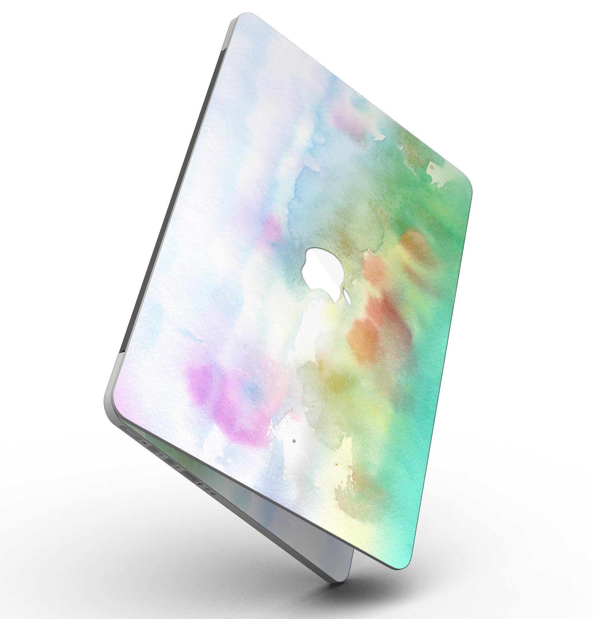 Green to Pink Absorbed Watercolor Texture skin for MacBook Pro with Retina Display, showcasing vibrant colors and a sleek design.