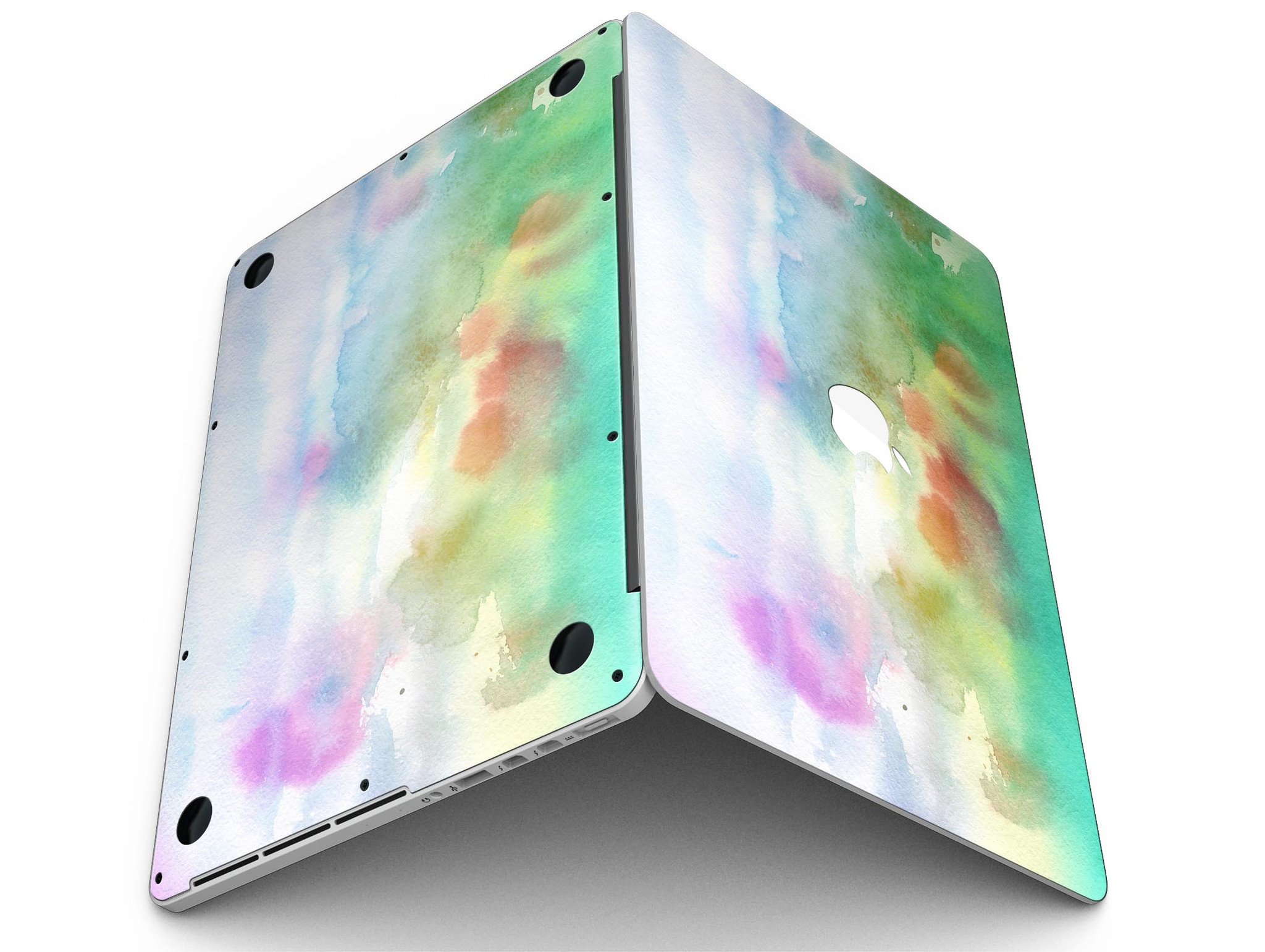 Green to Pink Absorbed Watercolor Texture skin for MacBook Pro with Retina Display, showcasing vibrant colors and a sleek design.