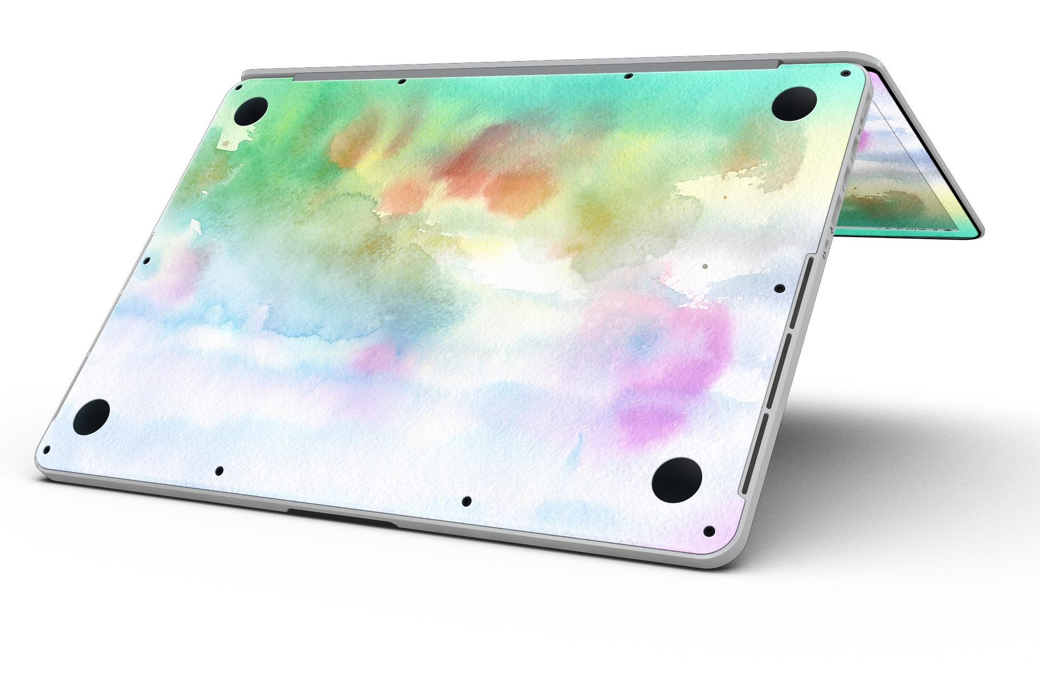 Green to Pink Absorbed Watercolor Texture skin for MacBook Pro with Retina Display, showcasing vibrant colors and a sleek design.