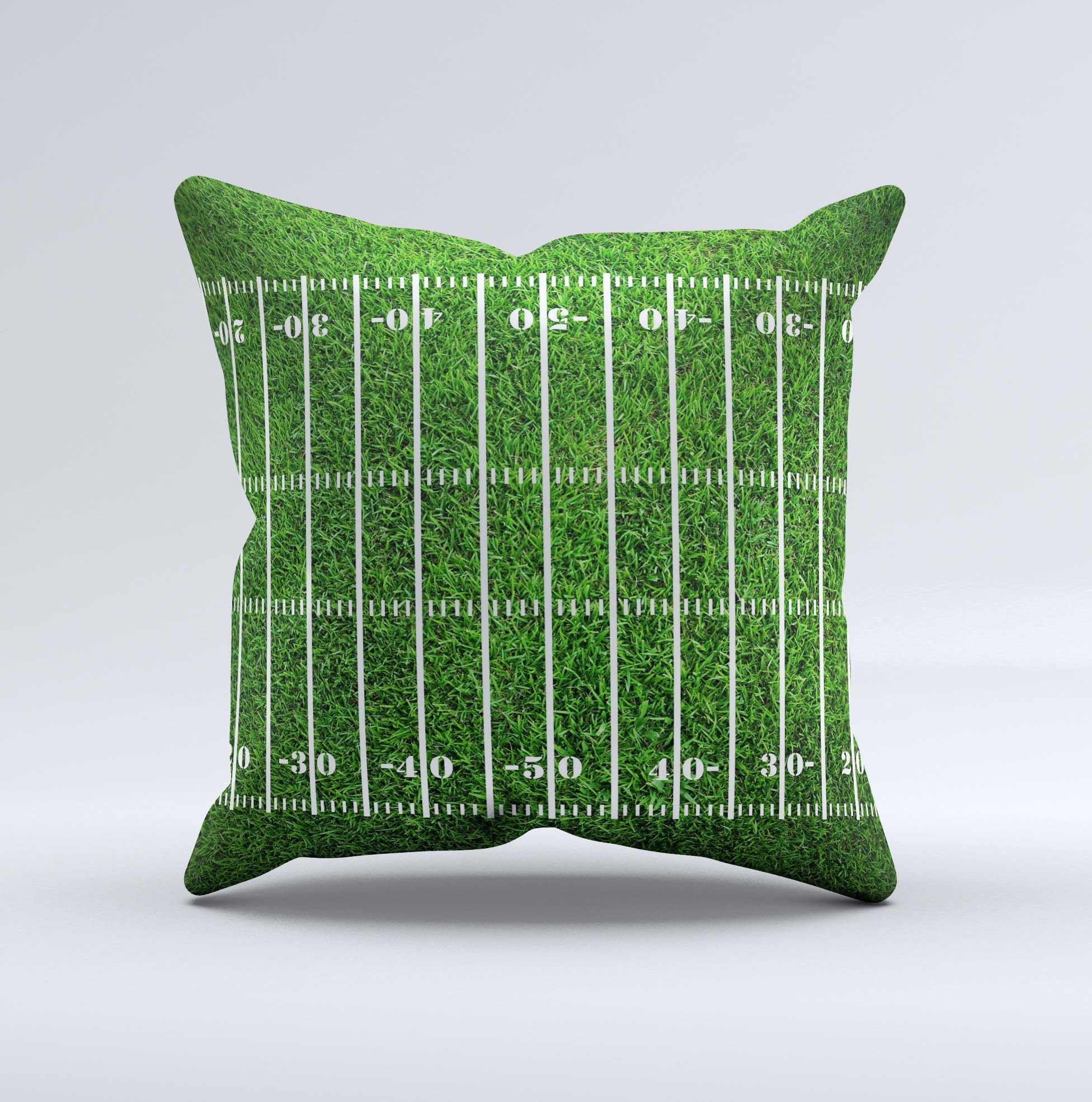 Green Turf Football Field decorative throw pillow with vibrant colors and unique design, showcasing high-quality craftsmanship.