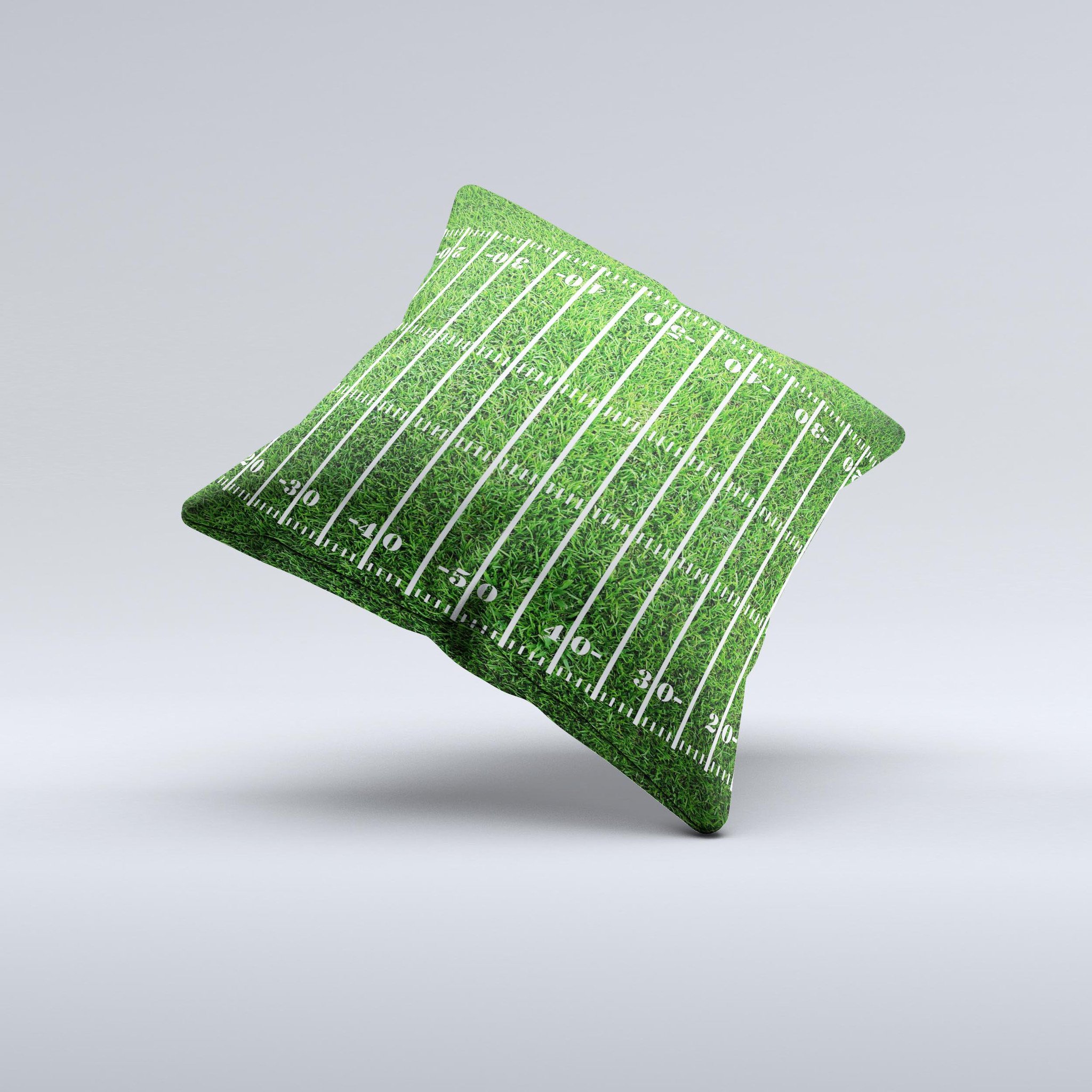 Green Turf Football Field decorative throw pillow with vibrant colors and unique design, showcasing high-quality craftsmanship.