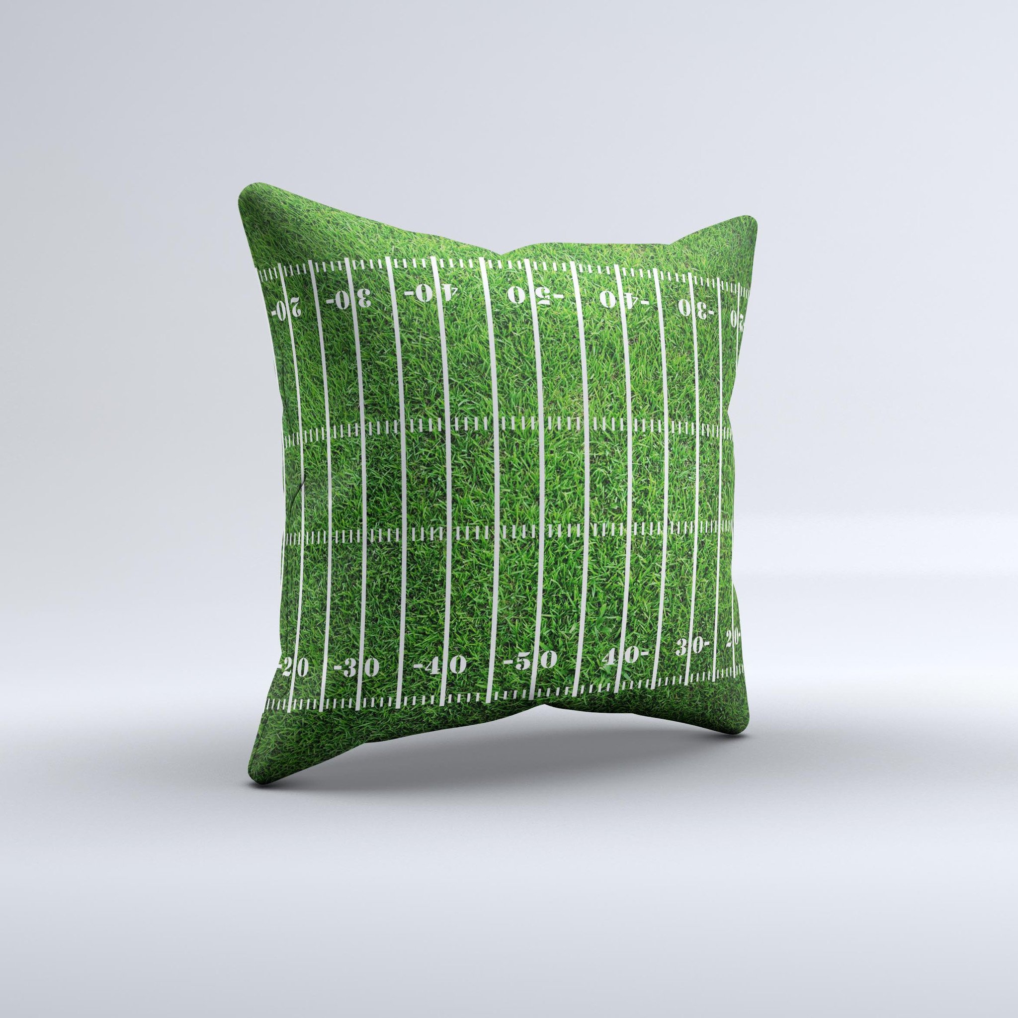 Green Turf Football Field decorative throw pillow with vibrant colors and unique design, showcasing high-quality craftsmanship.