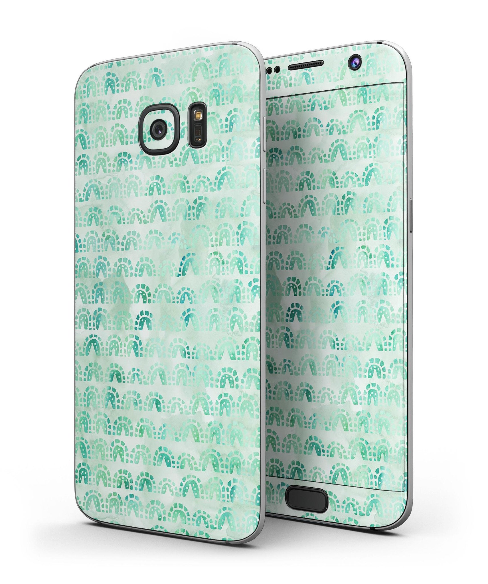 Green Watercolor Arches Pattern skin for Samsung Galaxy S7/S7 Edge, showcasing vibrant colors and a sleek design.