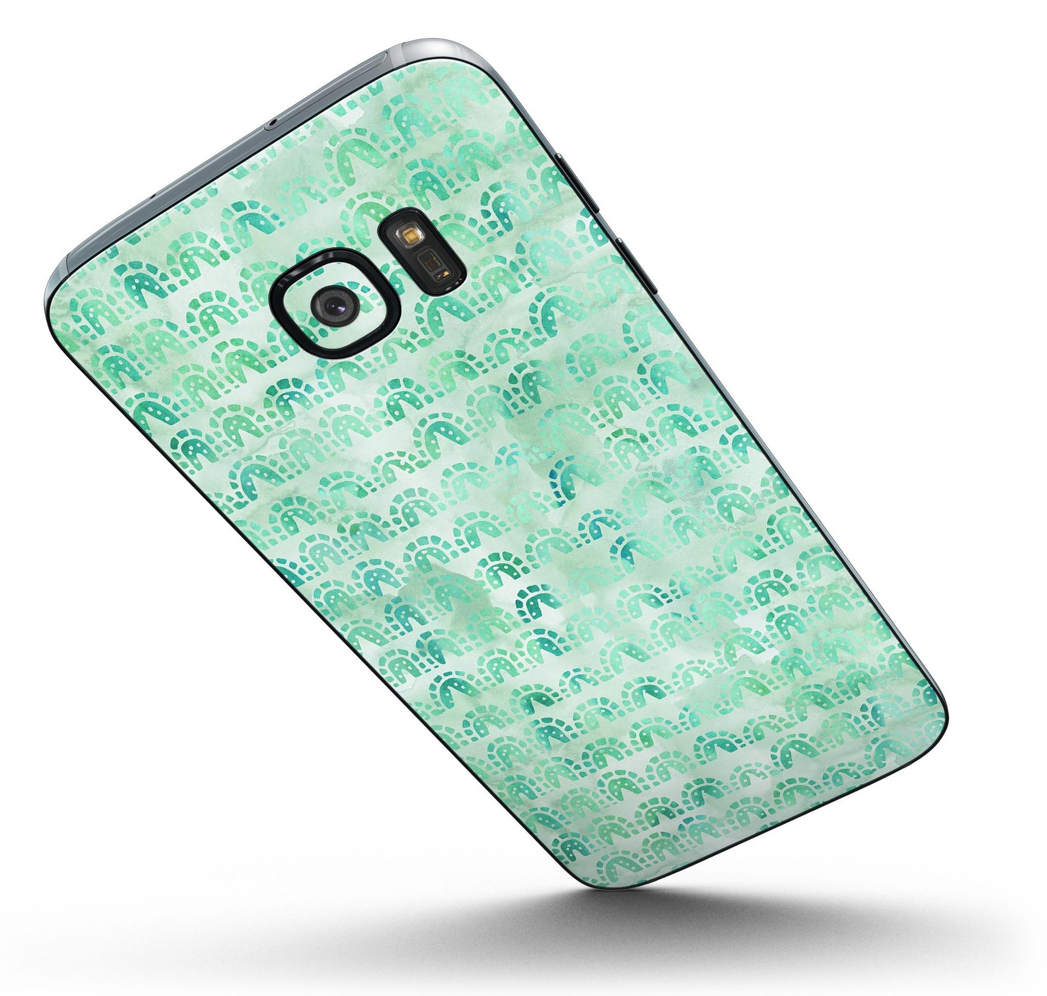 Green Watercolor Arches Pattern skin for Samsung Galaxy S7/S7 Edge, showcasing vibrant colors and a sleek design.