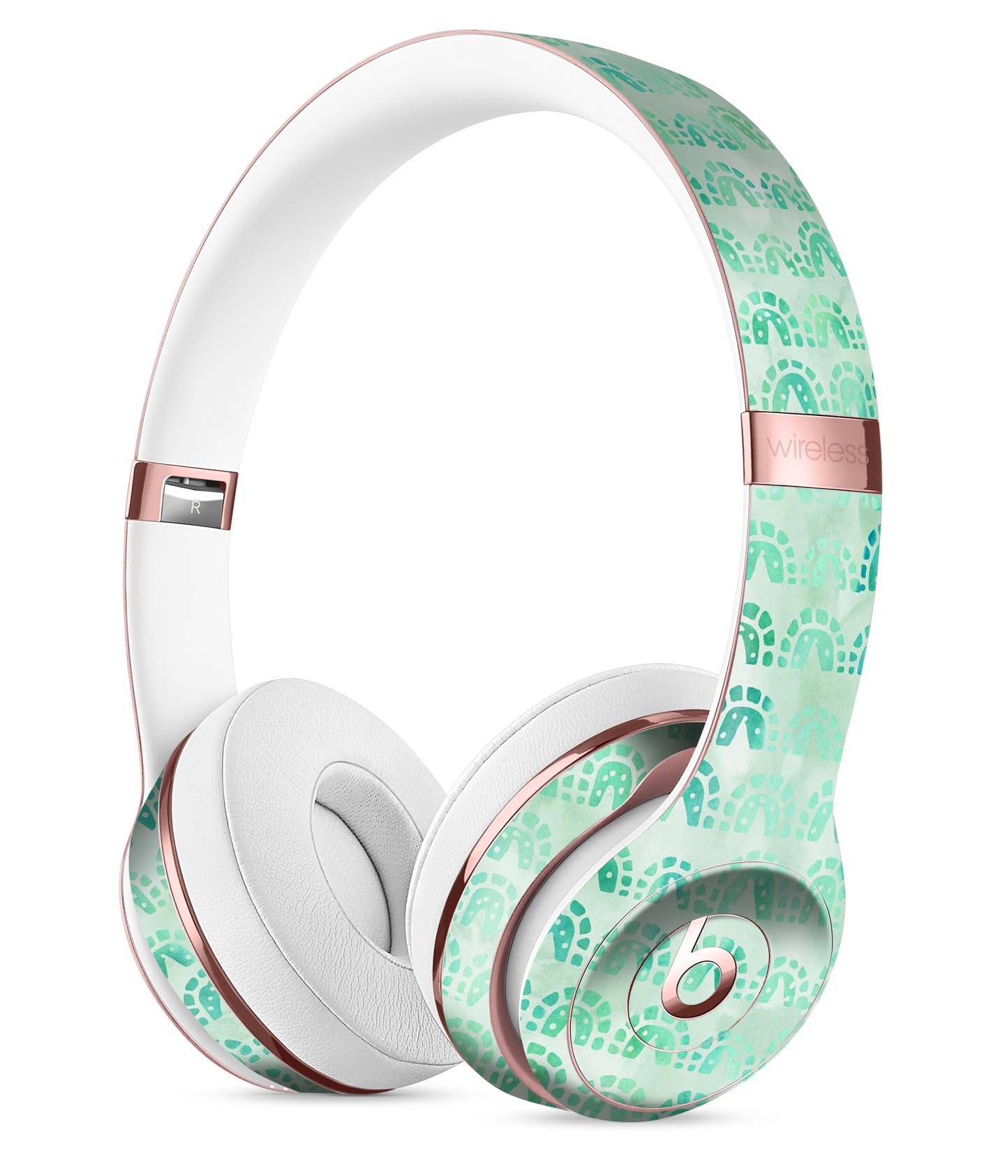 Green Watercolor Arches Pattern Skin Kit for Beats by Dre Solo 3 Wireless Headphones, showcasing vibrant colors and intricate design.