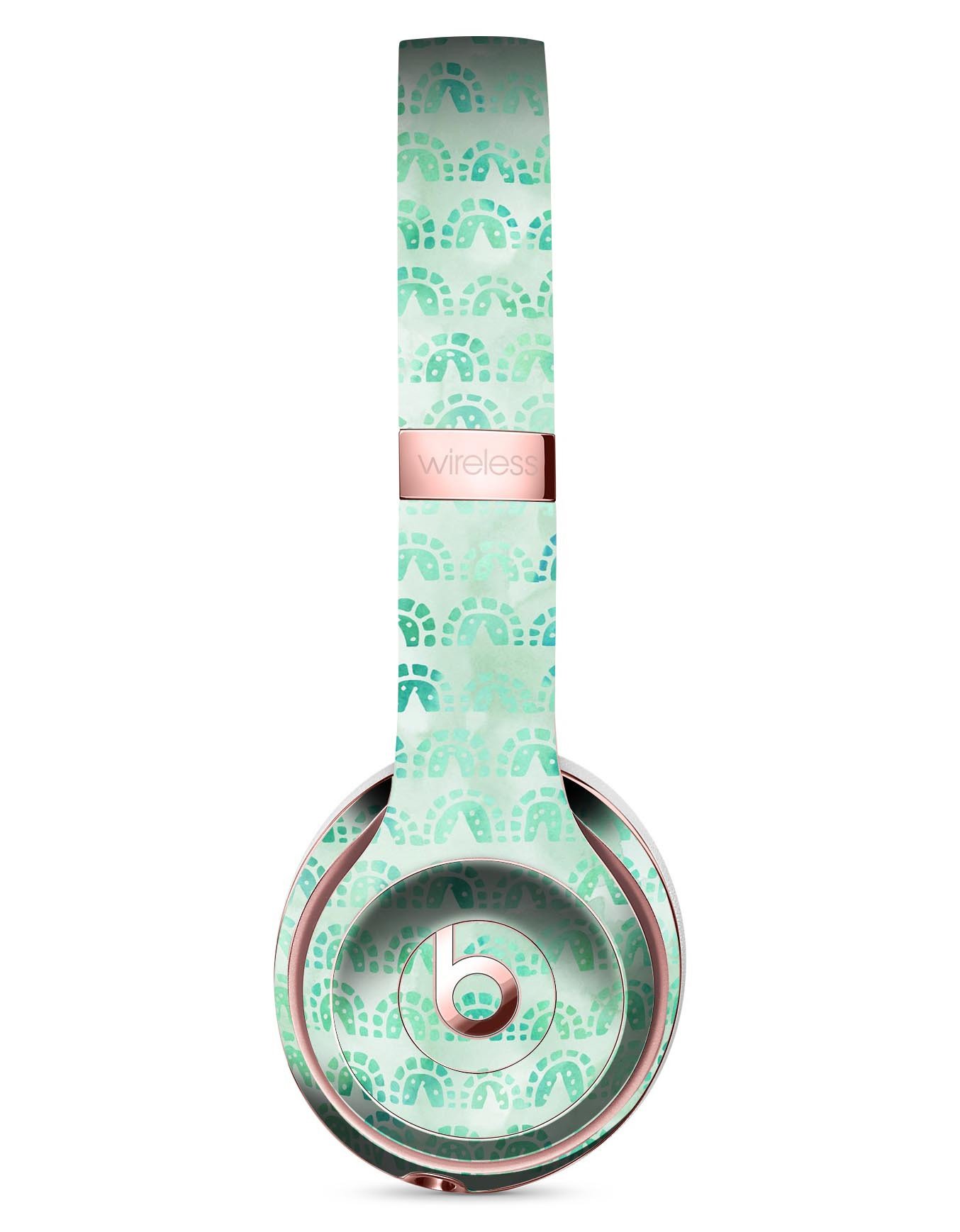 Green Watercolor Arches Pattern Skin Kit for Beats by Dre Solo 3 Wireless Headphones, showcasing vibrant colors and intricate design.