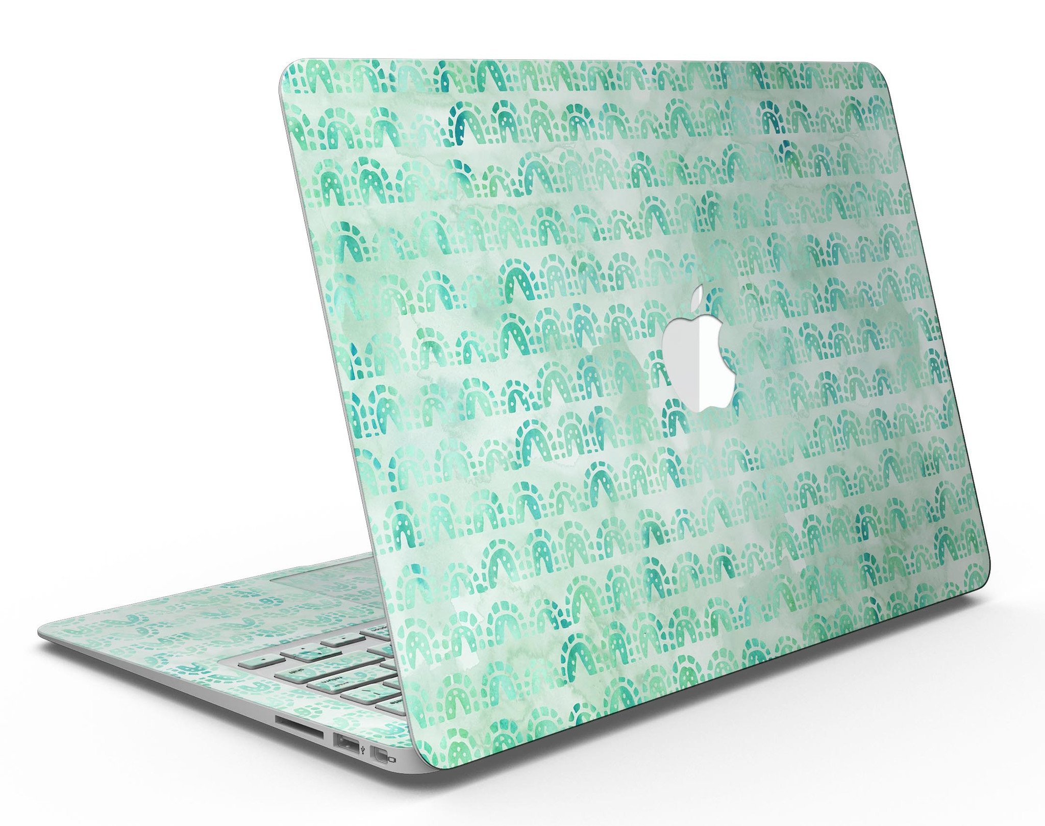 Green Watercolor Arches Pattern MacBook Air Skin Kit showcasing vibrant colors and artistic design.