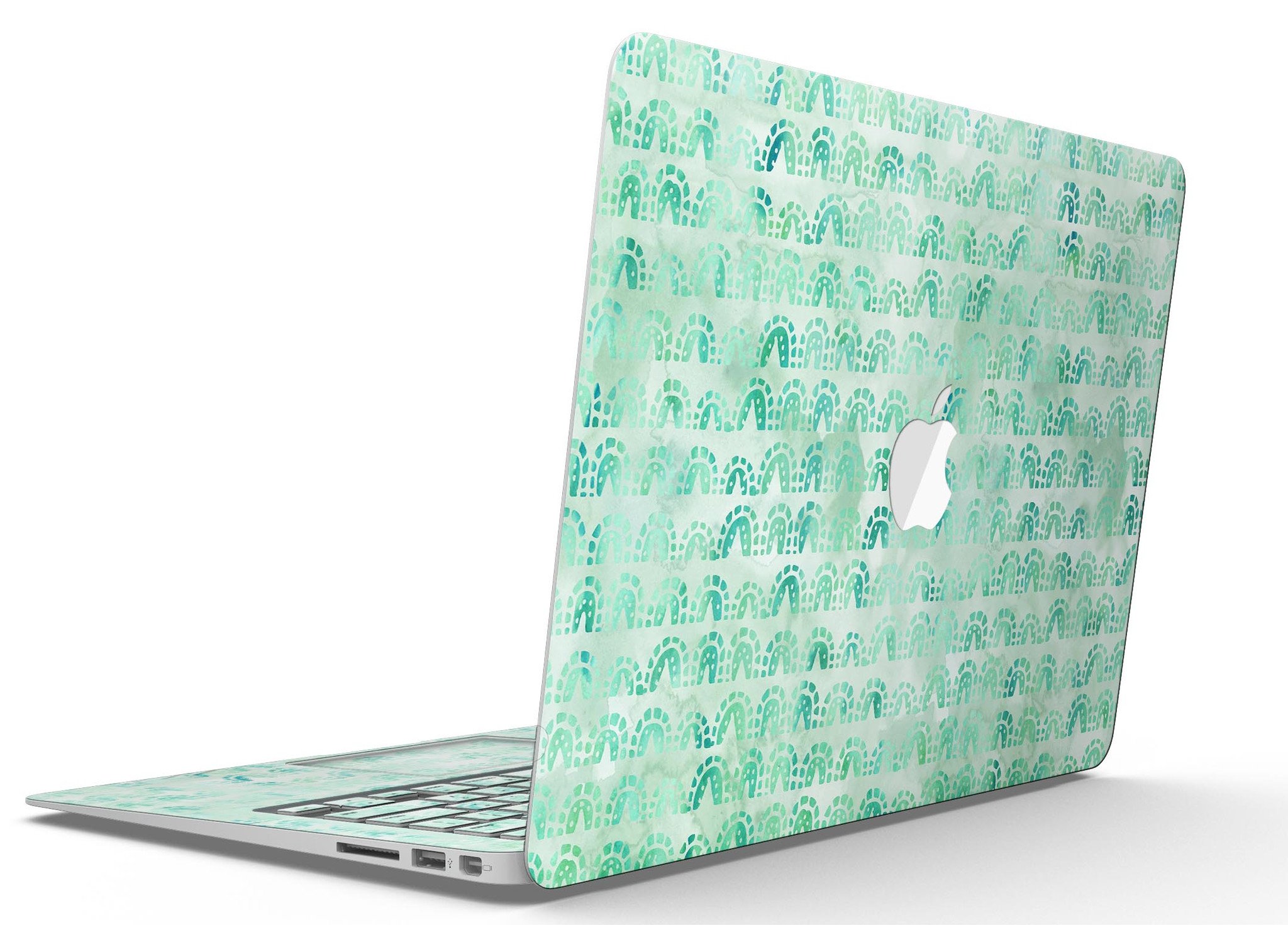 Green Watercolor Arches Pattern MacBook Air Skin Kit showcasing vibrant colors and artistic design.