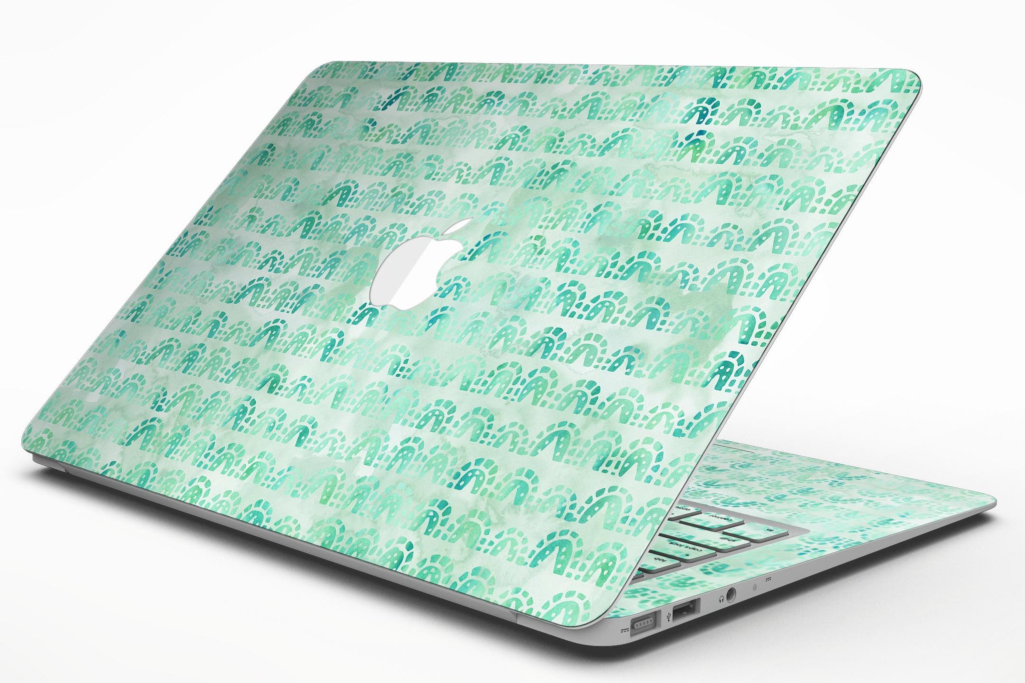 Green Watercolor Arches Pattern MacBook Air Skin Kit showcasing vibrant colors and artistic design.