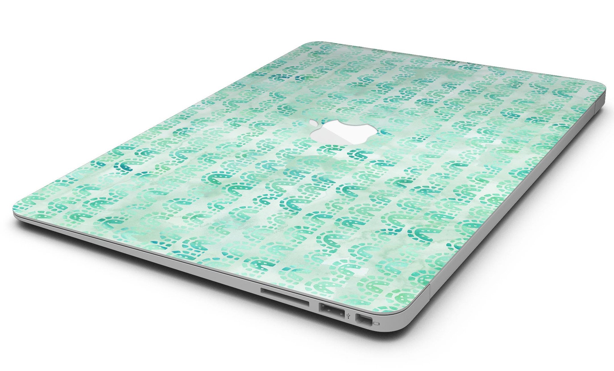 Green Watercolor Arches Pattern MacBook Air Skin Kit showcasing vibrant colors and artistic design.