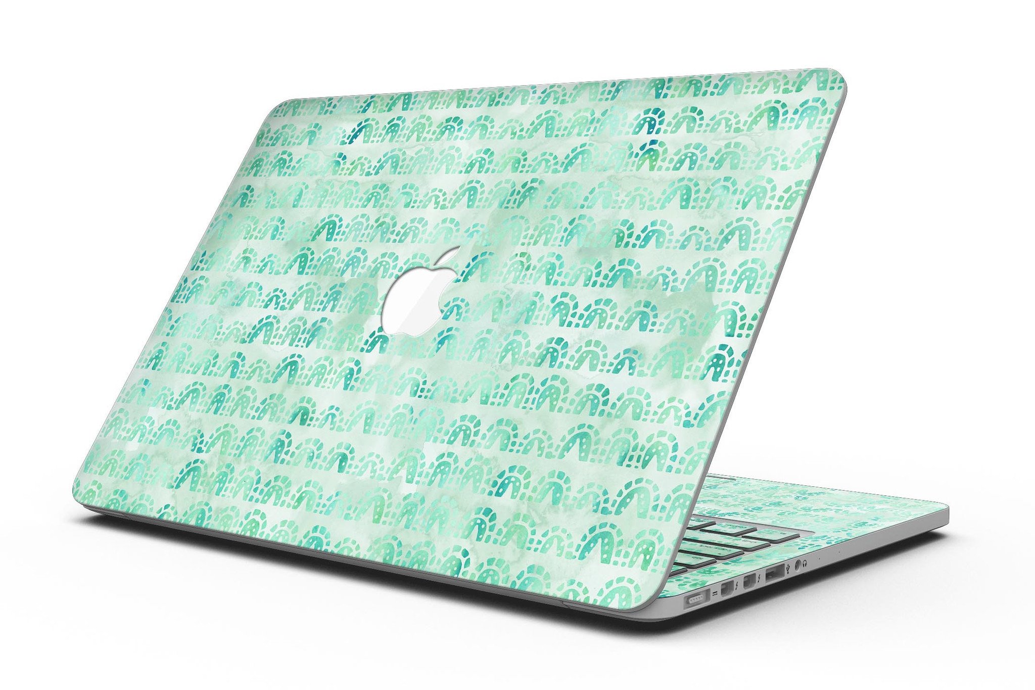 Green Watercolor Arches Pattern skin for MacBook Pro with Retina Display, showcasing vibrant colors and intricate design.