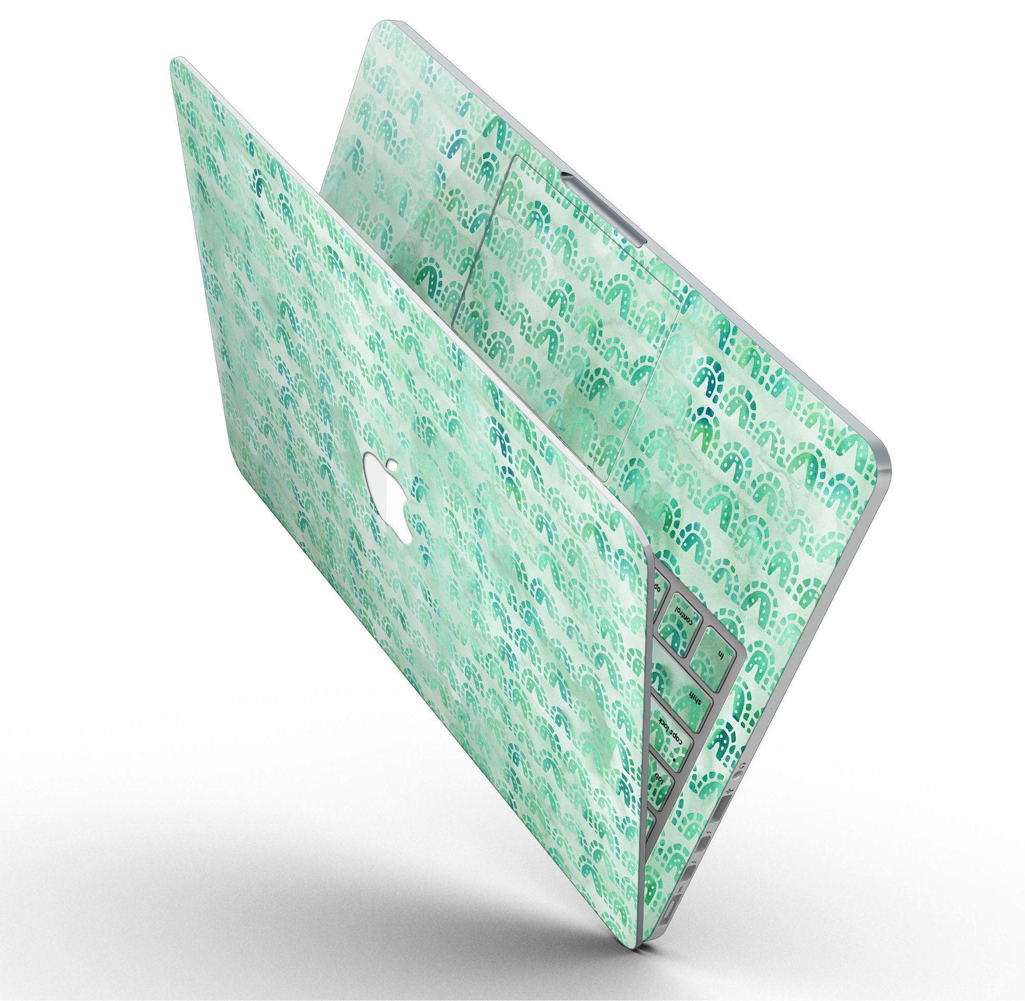 Green Watercolor Arches Pattern skin for MacBook Pro with Retina Display, showcasing vibrant colors and intricate design.