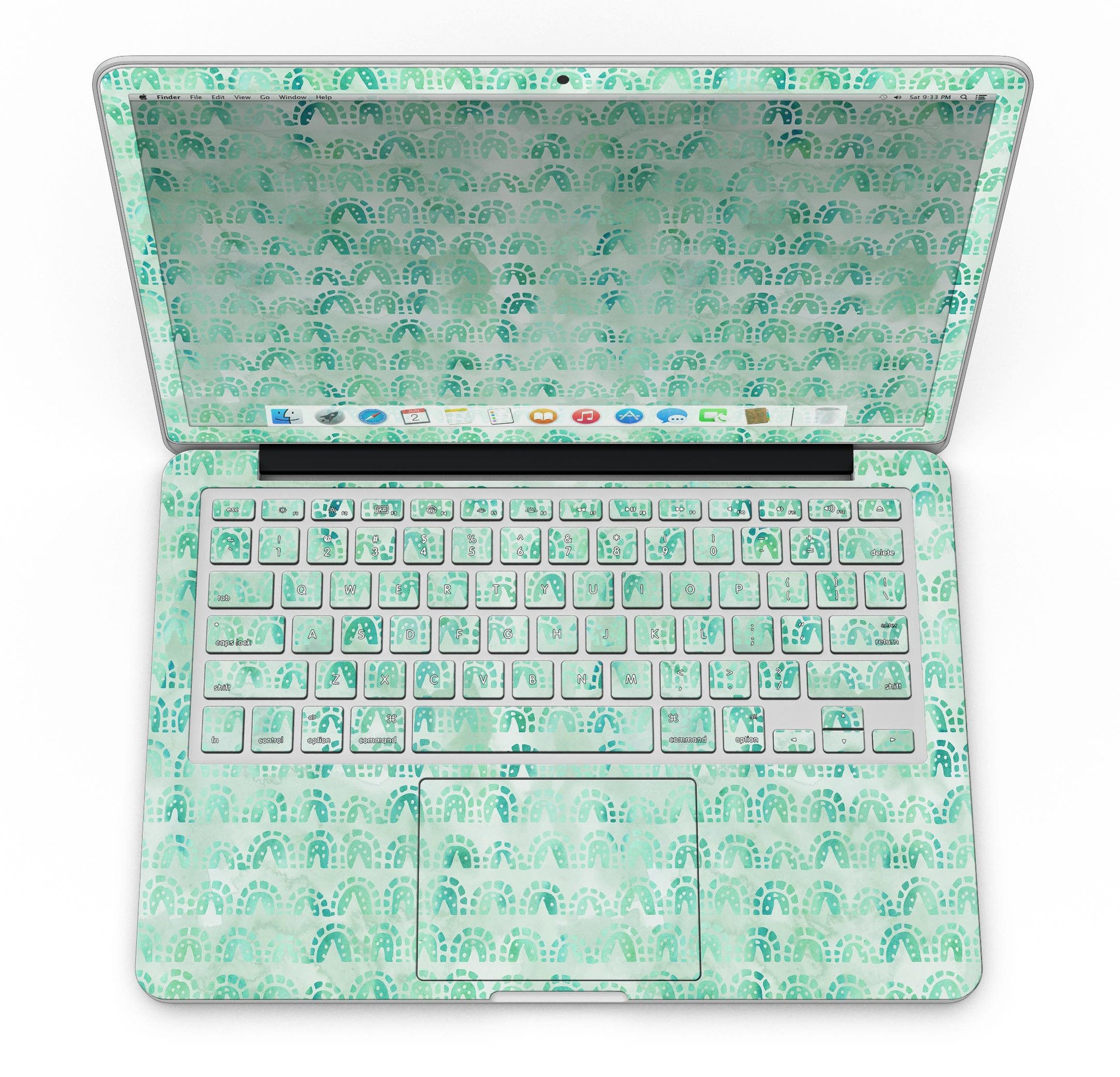 Green Watercolor Arches Pattern skin for MacBook Pro with Retina Display, showcasing vibrant colors and intricate design.