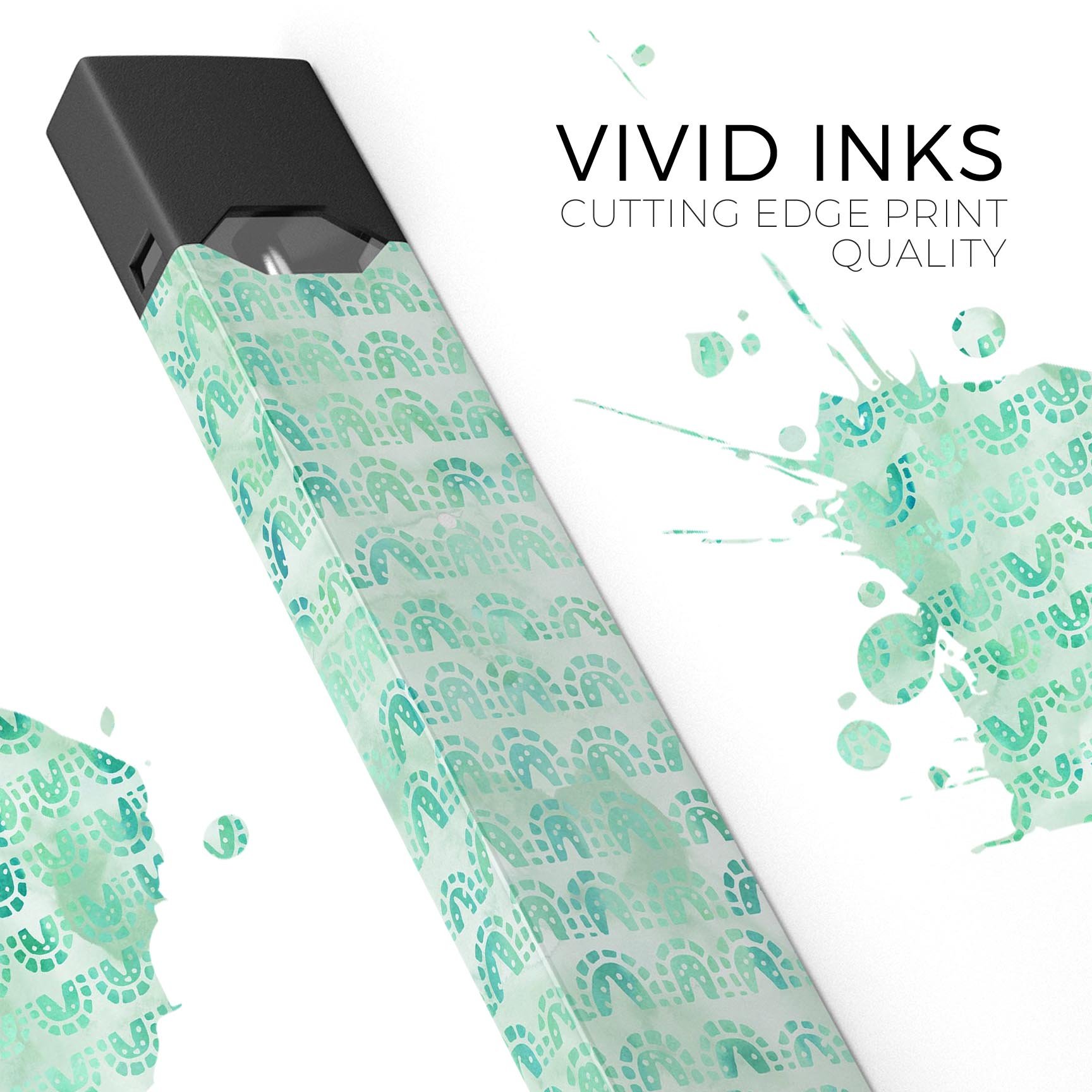 Green Watercolor Arches Pattern skin wrap for JUUL vaping device, showcasing vibrant colors and precise cut.