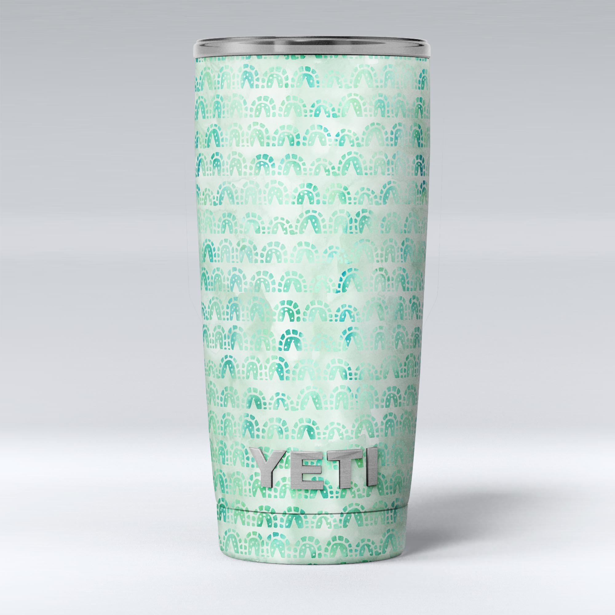 Green Watercolor Arches Pattern Skin Decal Vinyl Wrap Kit for Yeti Coolers, showcasing vibrant colors and a stylish design.