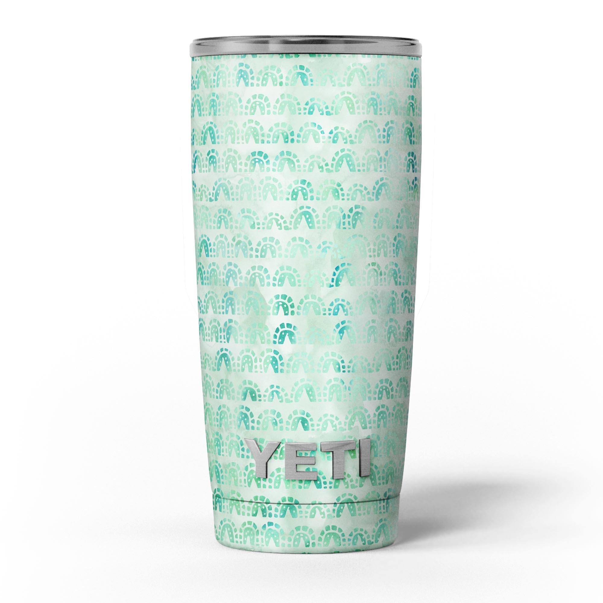 Green Watercolor Arches Pattern Skin Decal Vinyl Wrap Kit for Yeti Coolers, showcasing vibrant colors and a stylish design.