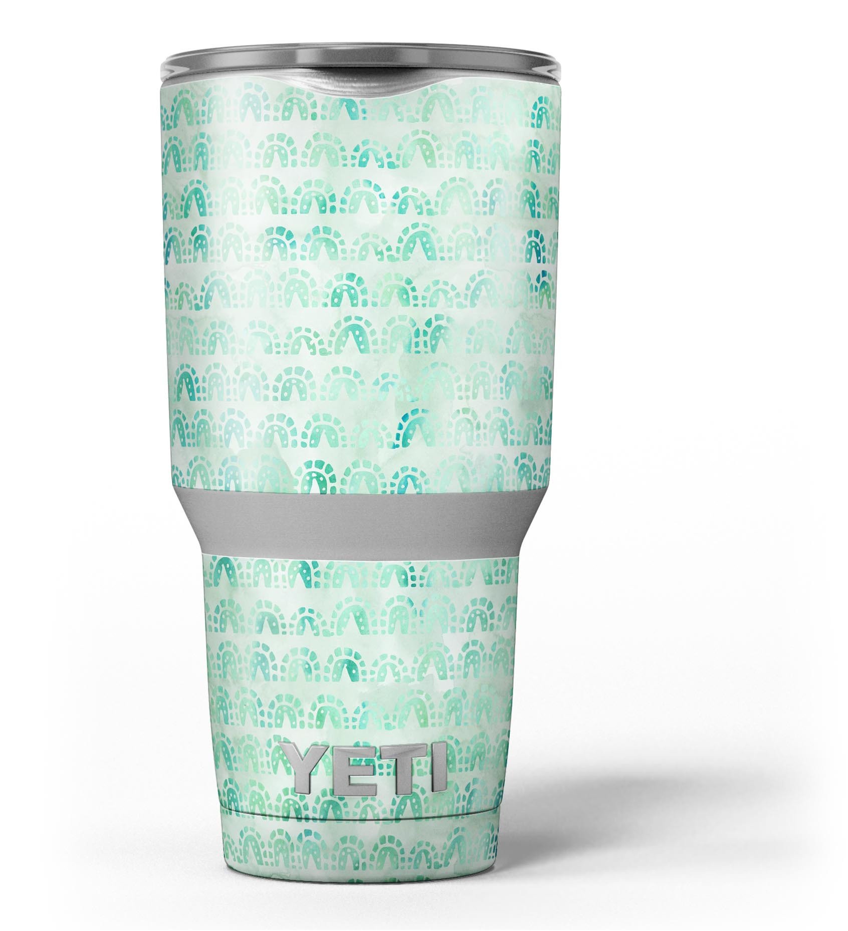 Green Watercolor Arches Pattern Skin Decal Vinyl Wrap Kit for Yeti Coolers, showcasing vibrant colors and a stylish design.