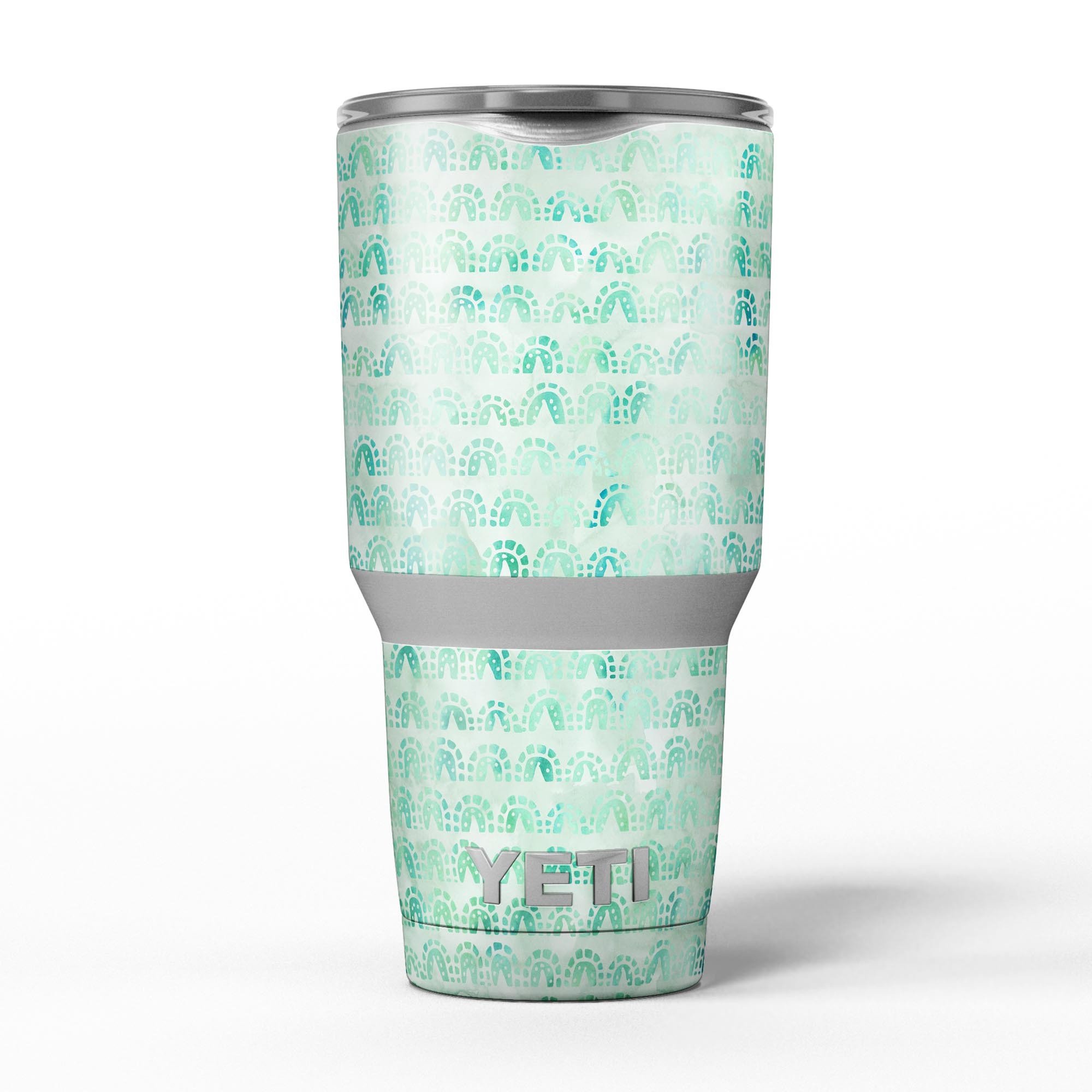 Green Watercolor Arches Pattern Skin Decal Vinyl Wrap Kit for Yeti Coolers, showcasing vibrant colors and a stylish design.