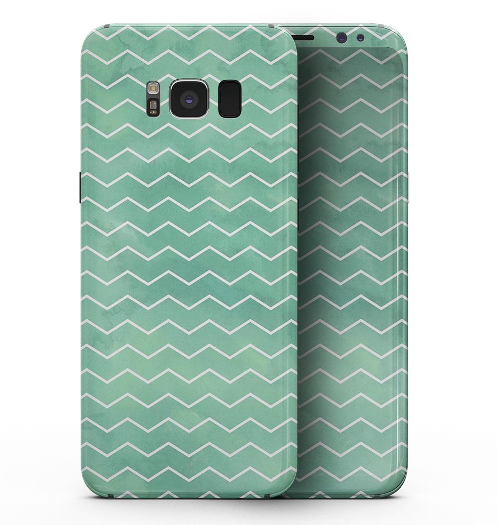 Green Watercolor Chevron skin for Samsung Galaxy S8, showcasing vibrant colors and a stylish chevron pattern.