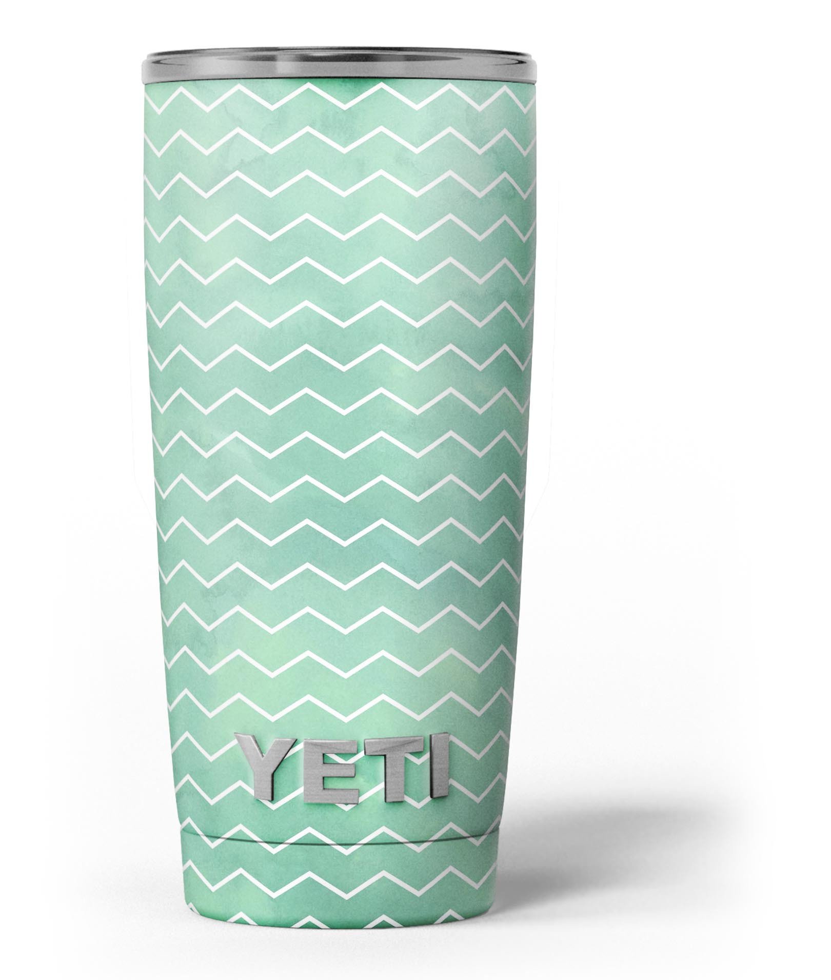 Green Watercolor Chevron skin decal vinyl wrap kit for Yeti Coolers, showcasing vibrant colors and a stylish design.