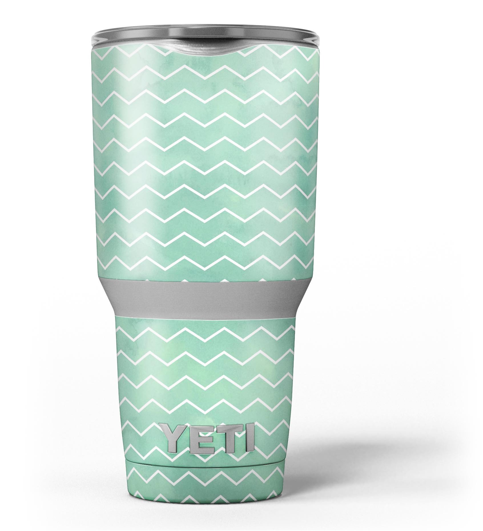 Green Watercolor Chevron skin decal vinyl wrap kit for Yeti Coolers, showcasing vibrant colors and a stylish design.