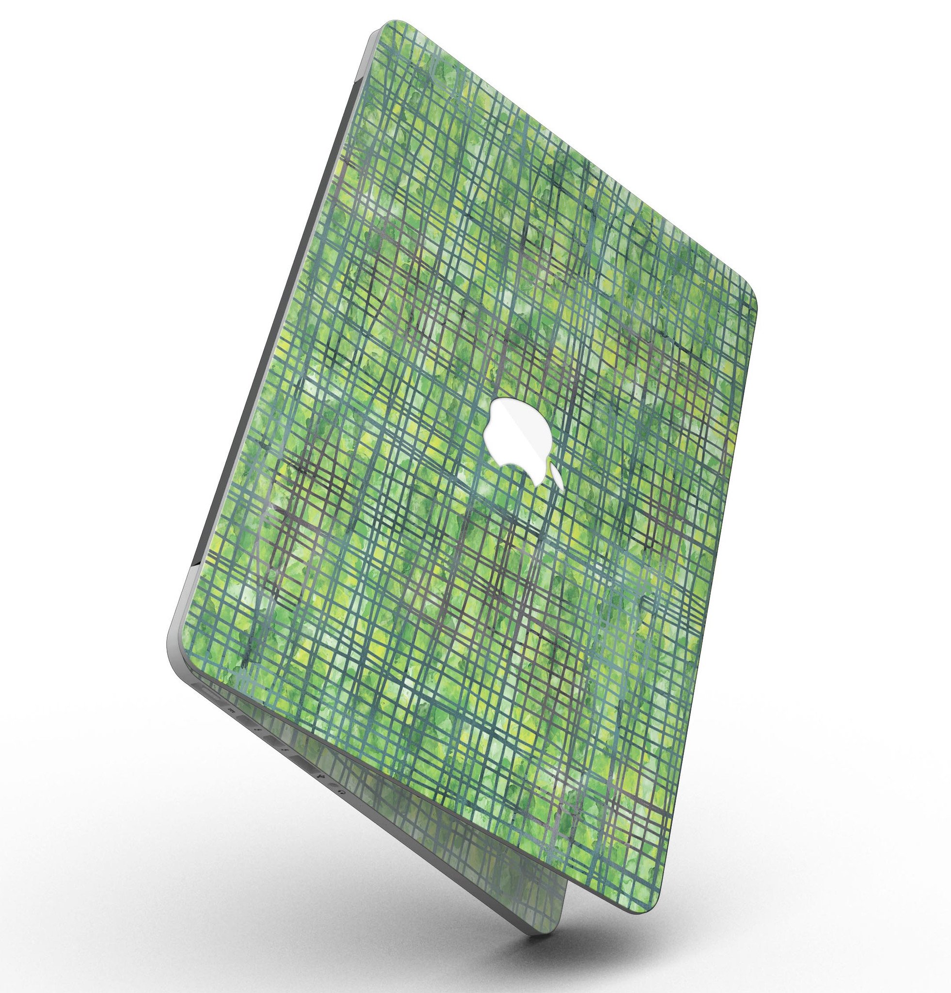 Green Watercolor Cross Hatch skin for MacBook Pro with Retina Display, showcasing vibrant colors and unique cross hatch design.