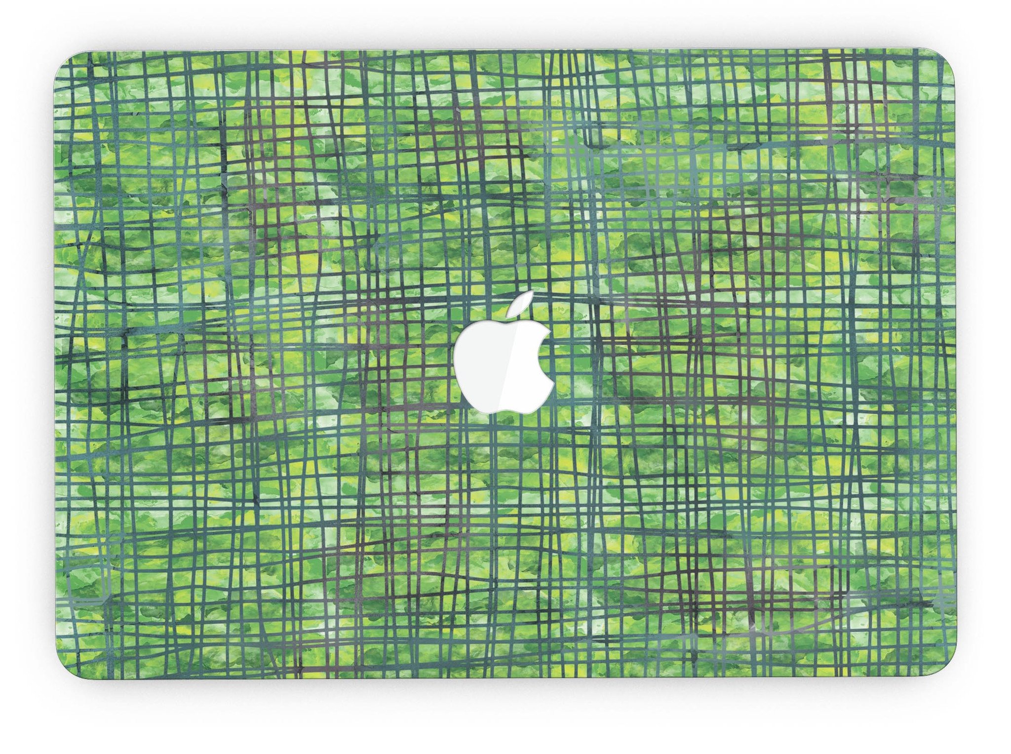 Green Watercolor Cross Hatch skin for MacBook Pro with Retina Display, showcasing vibrant colors and unique cross hatch design.