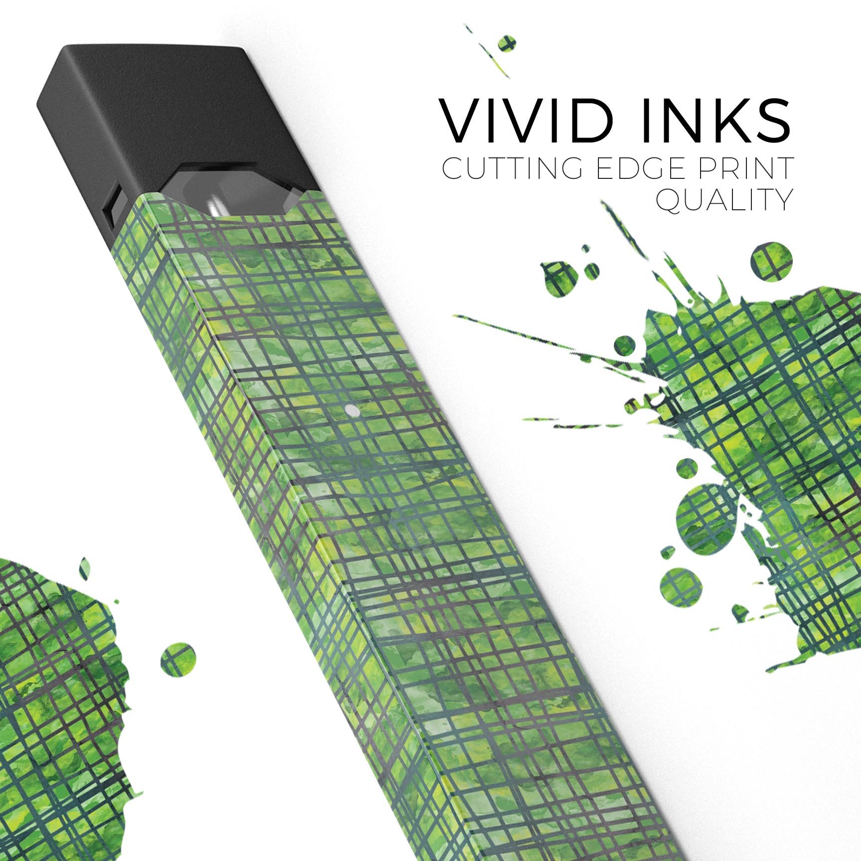 Green Watercolor Cross Hatch skin-wrap for JUUL vaping device, showcasing vibrant colors and a stylish design.