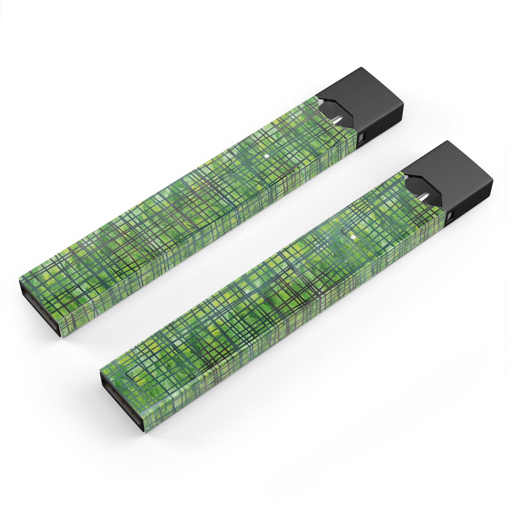 Green Watercolor Cross Hatch skin-wrap for JUUL vaping device, showcasing vibrant colors and a stylish design.