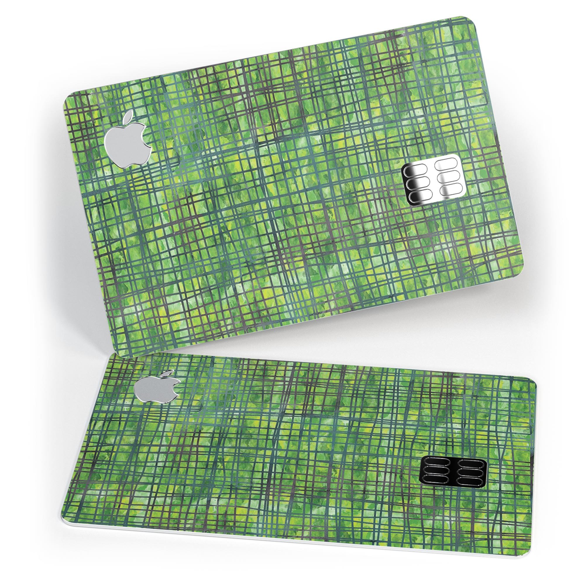 Green Watercolor Cross Hatch decal skin for Apple Card, showcasing vibrant colors and premium vinyl material.