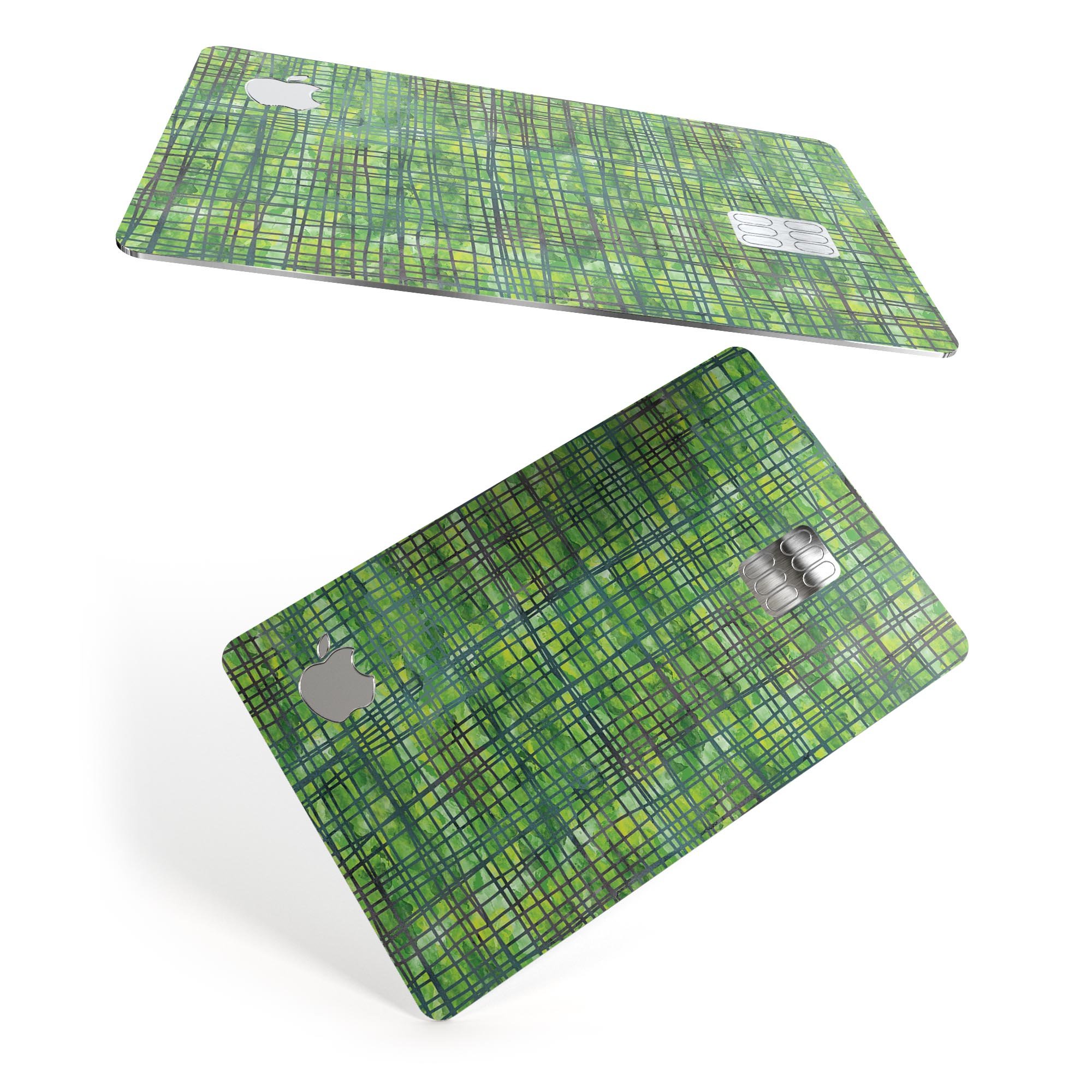 Green Watercolor Cross Hatch decal skin for Apple Card, showcasing vibrant colors and premium vinyl material.