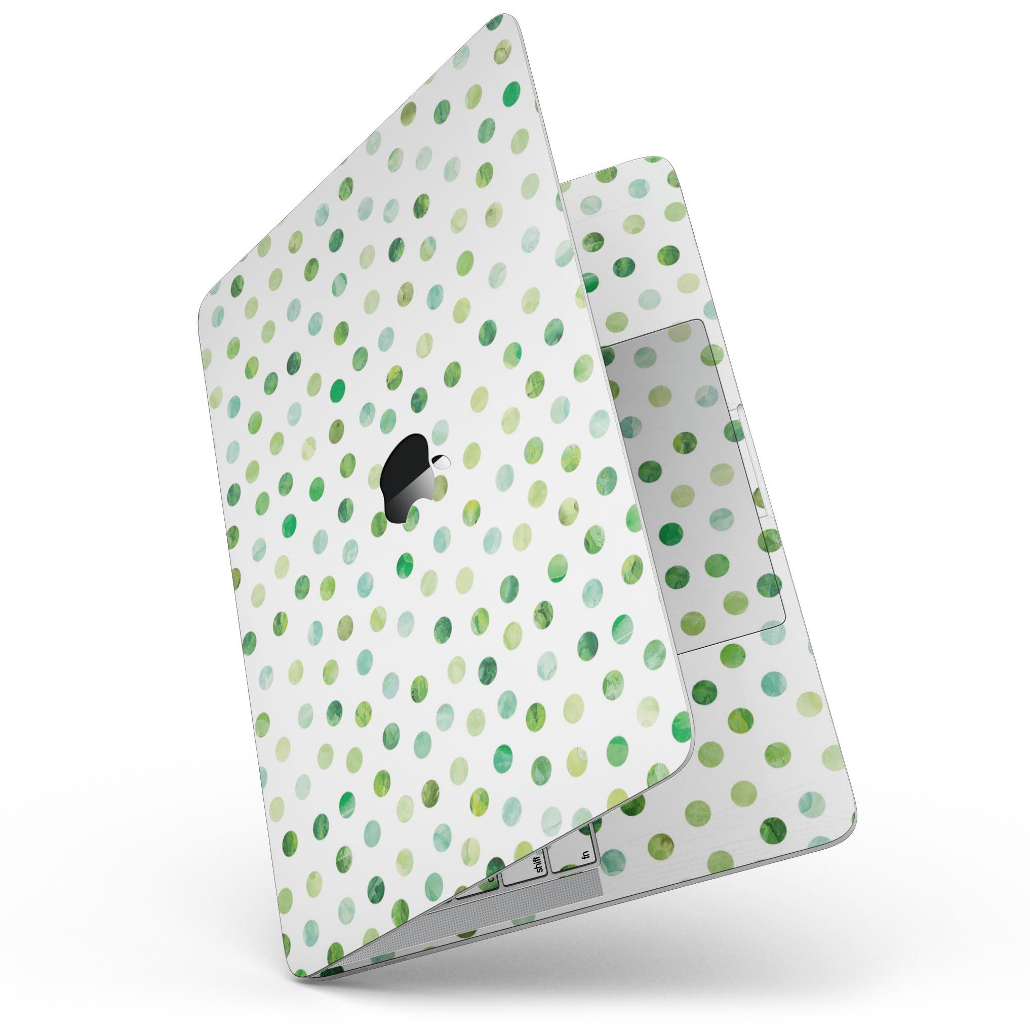 Green Watercolor Dots skin for 13" MacBook Pro without Touch Bar, showcasing vibrant colors and artistic design.