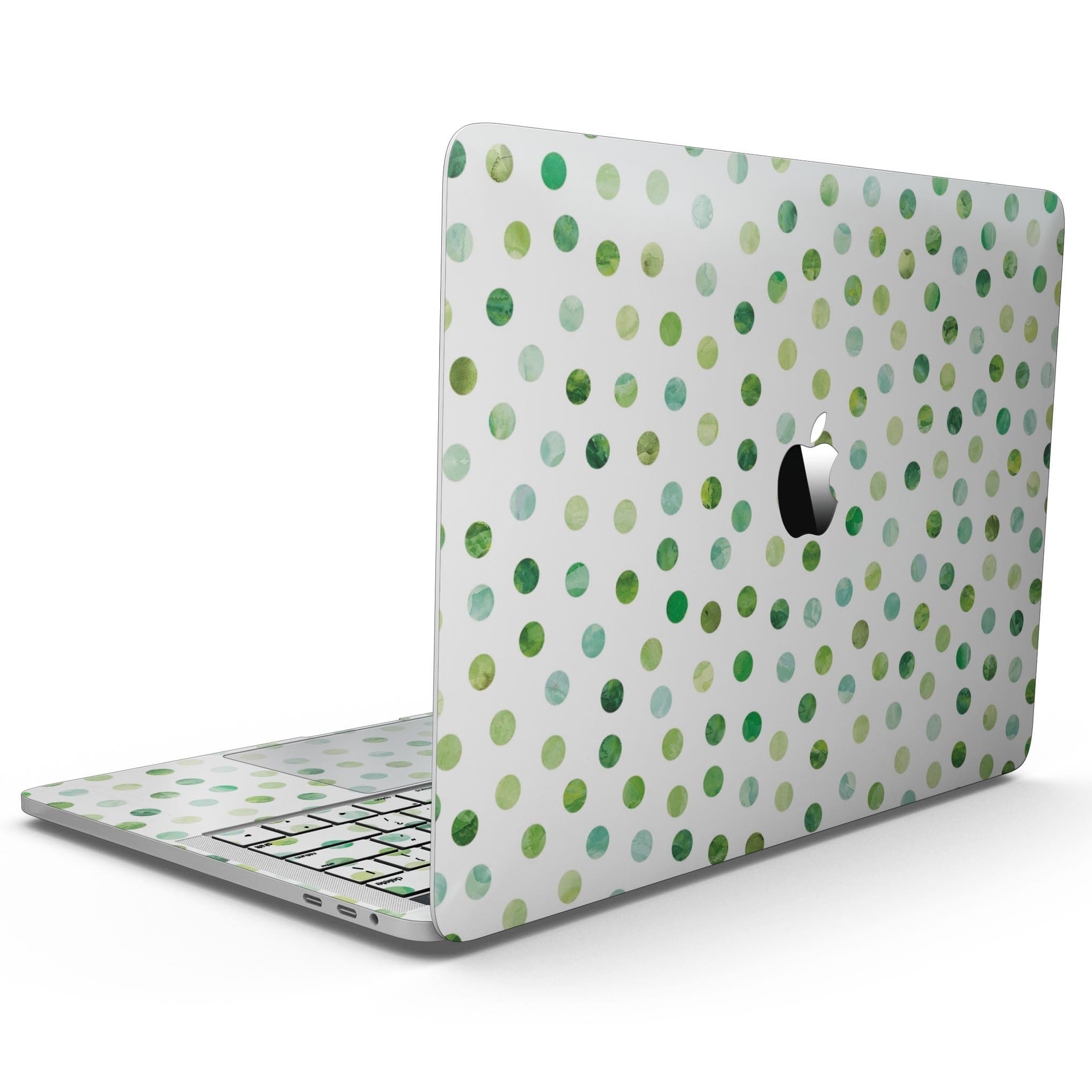 Green Watercolor Dots skin for 13" MacBook Pro without Touch Bar, showcasing vibrant colors and artistic design.