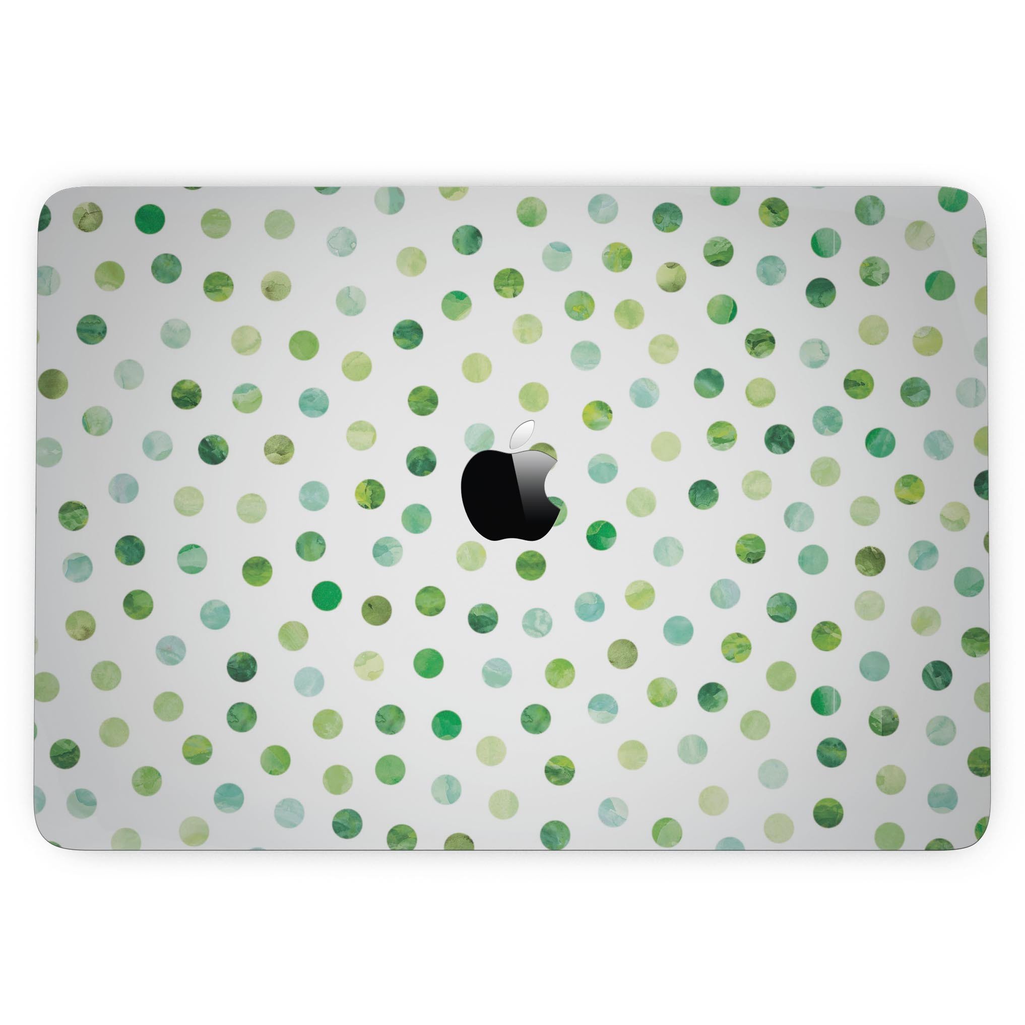 Green Watercolor Dots skin for 13" MacBook Pro without Touch Bar, showcasing vibrant colors and artistic design.