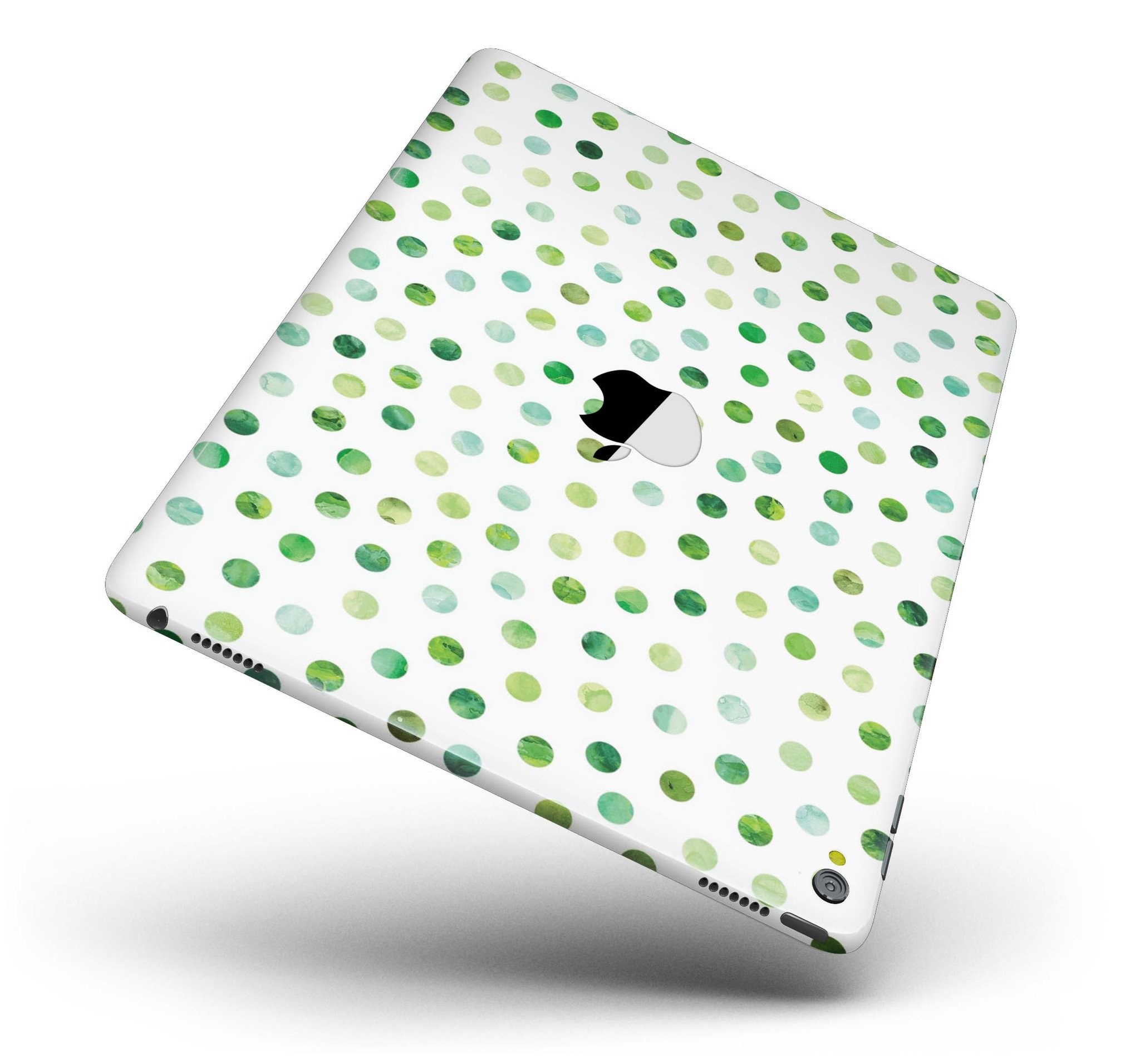 Green Watercolor Dots skin for iPad Pro, showcasing a vibrant design on a white background, providing full body protection.