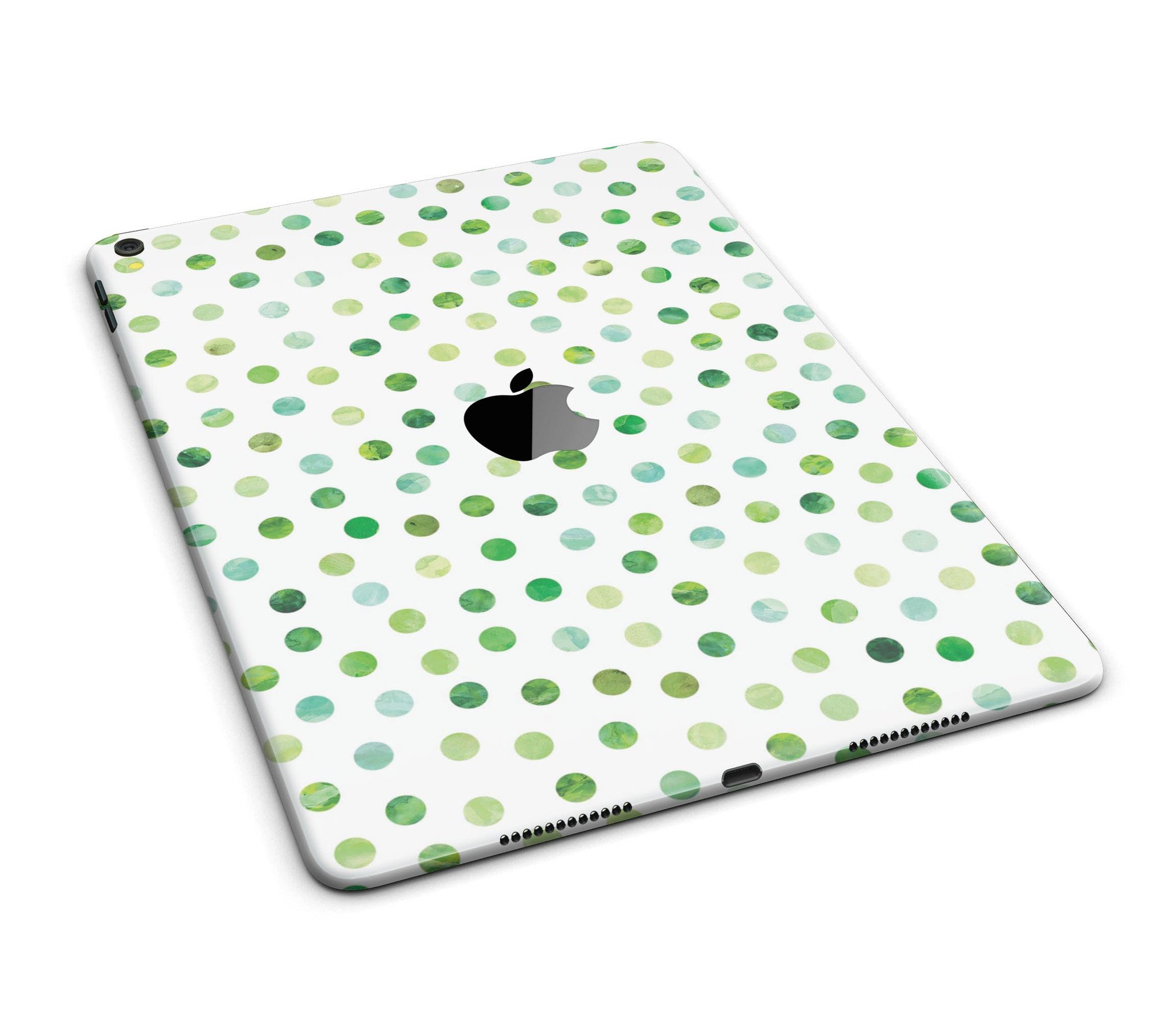 Green Watercolor Dots skin for iPad Pro, showcasing a vibrant design on a white background, providing full body protection.