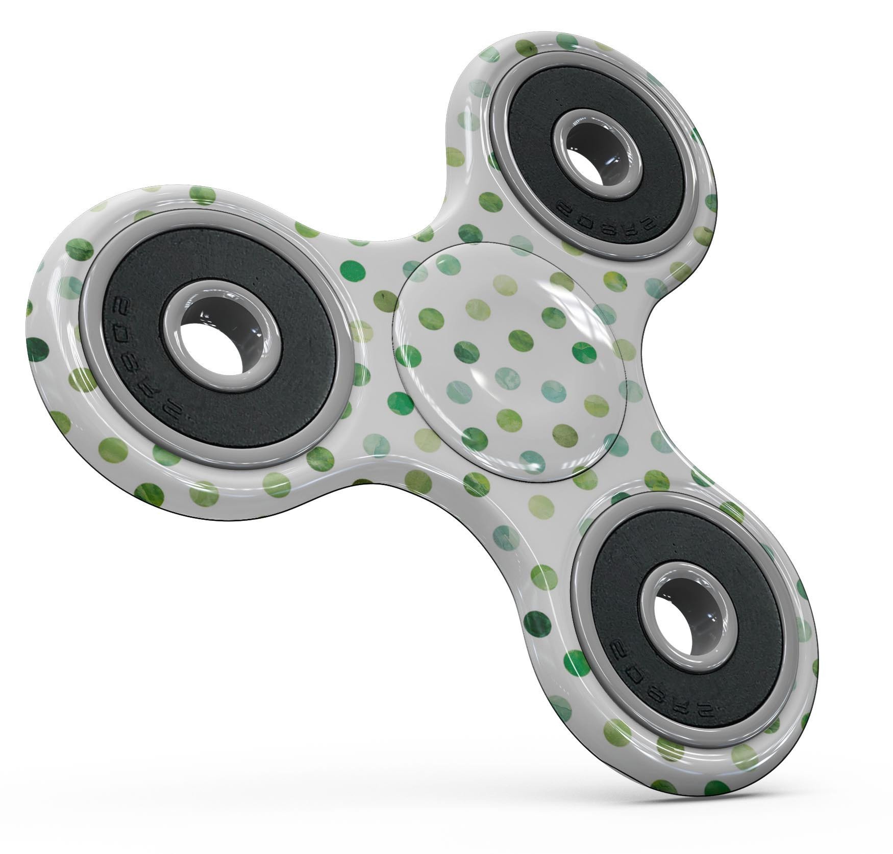 Green Watercolor Dots Skin-Kit for fidget spinner, showcasing vibrant colors and a stylish design.