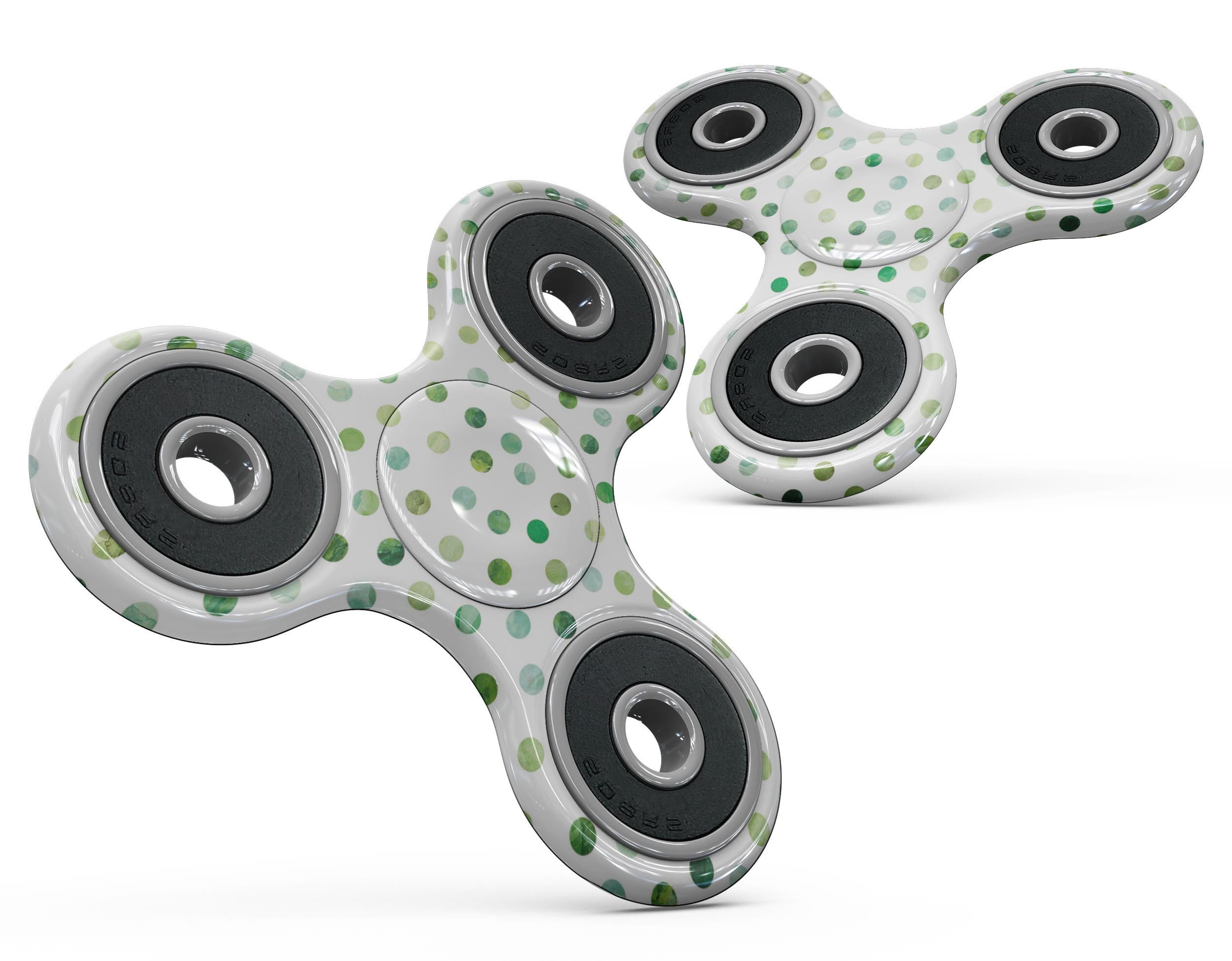 Green Watercolor Dots Skin-Kit for fidget spinner, showcasing vibrant colors and a stylish design.