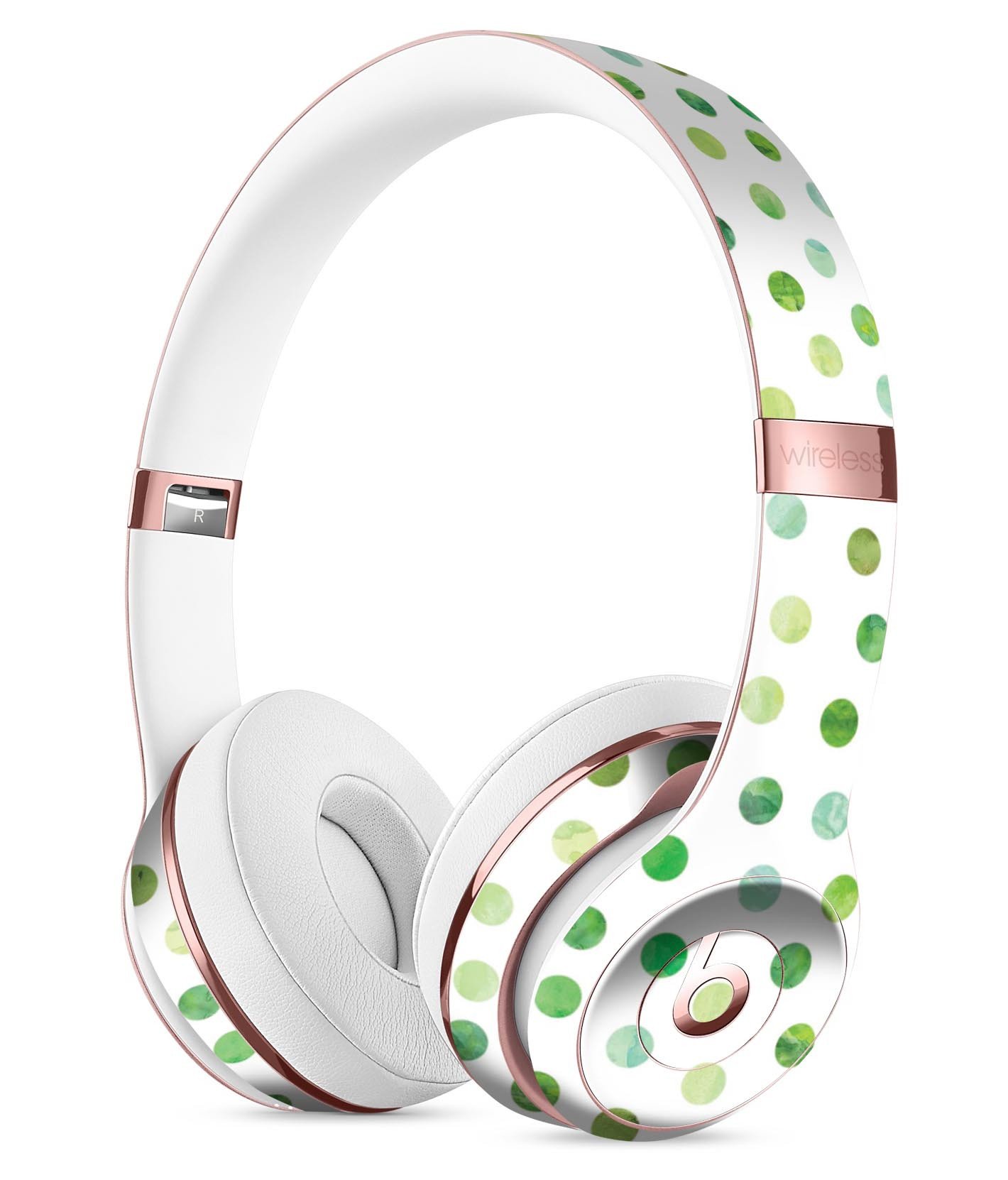 Green Watercolor Dots Skin Kit for Beats by Dre Solo 3 Wireless Headphones, showcasing vibrant colors and a stylish design.