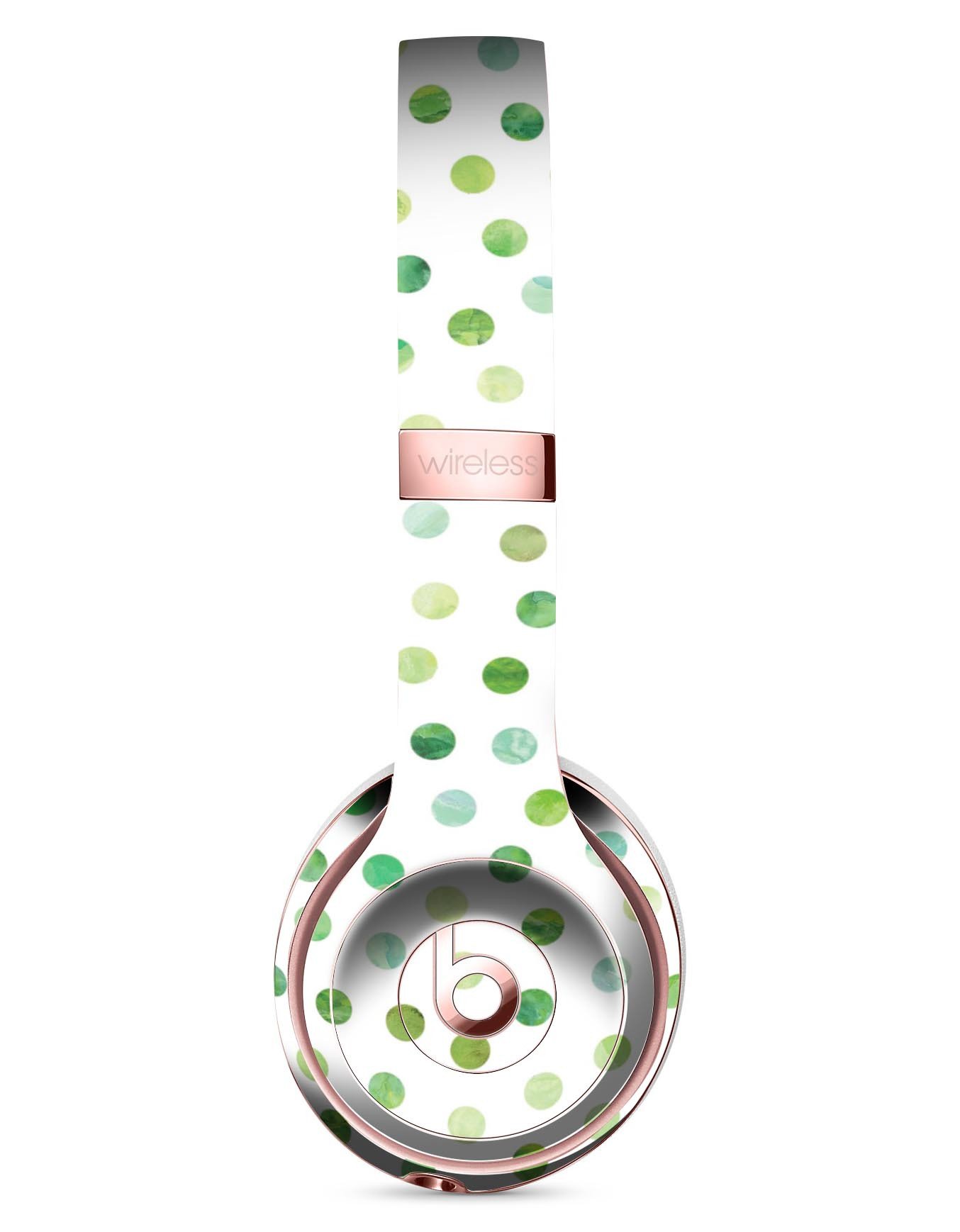 Green Watercolor Dots Skin Kit for Beats by Dre Solo 3 Wireless Headphones, showcasing vibrant colors and a stylish design.