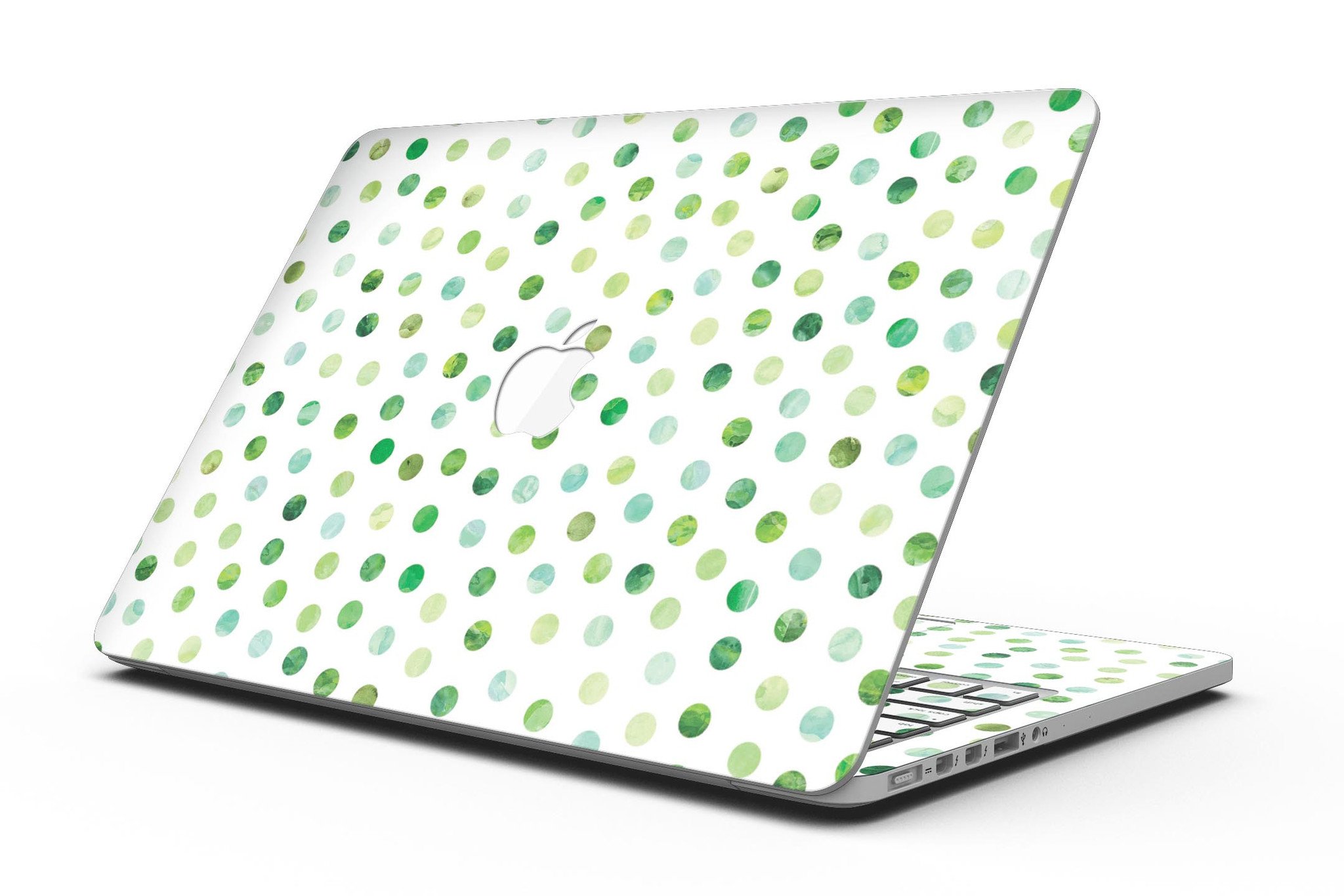 Green Watercolor Dots skin for MacBook Pro with Retina Display, showcasing vibrant colors and a stylish design.