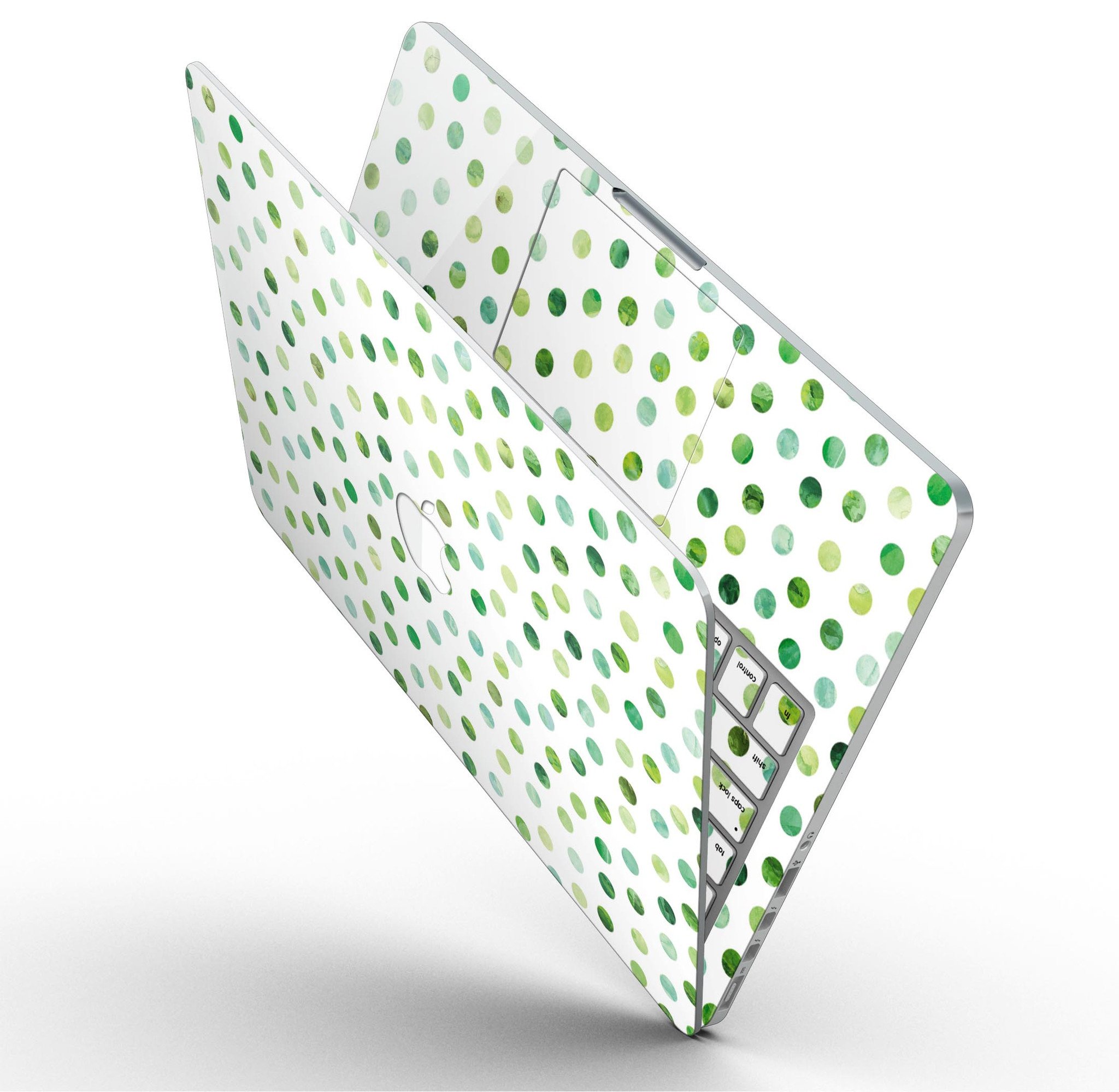 Green Watercolor Dots skin for MacBook Pro with Retina Display, showcasing vibrant colors and a stylish design.